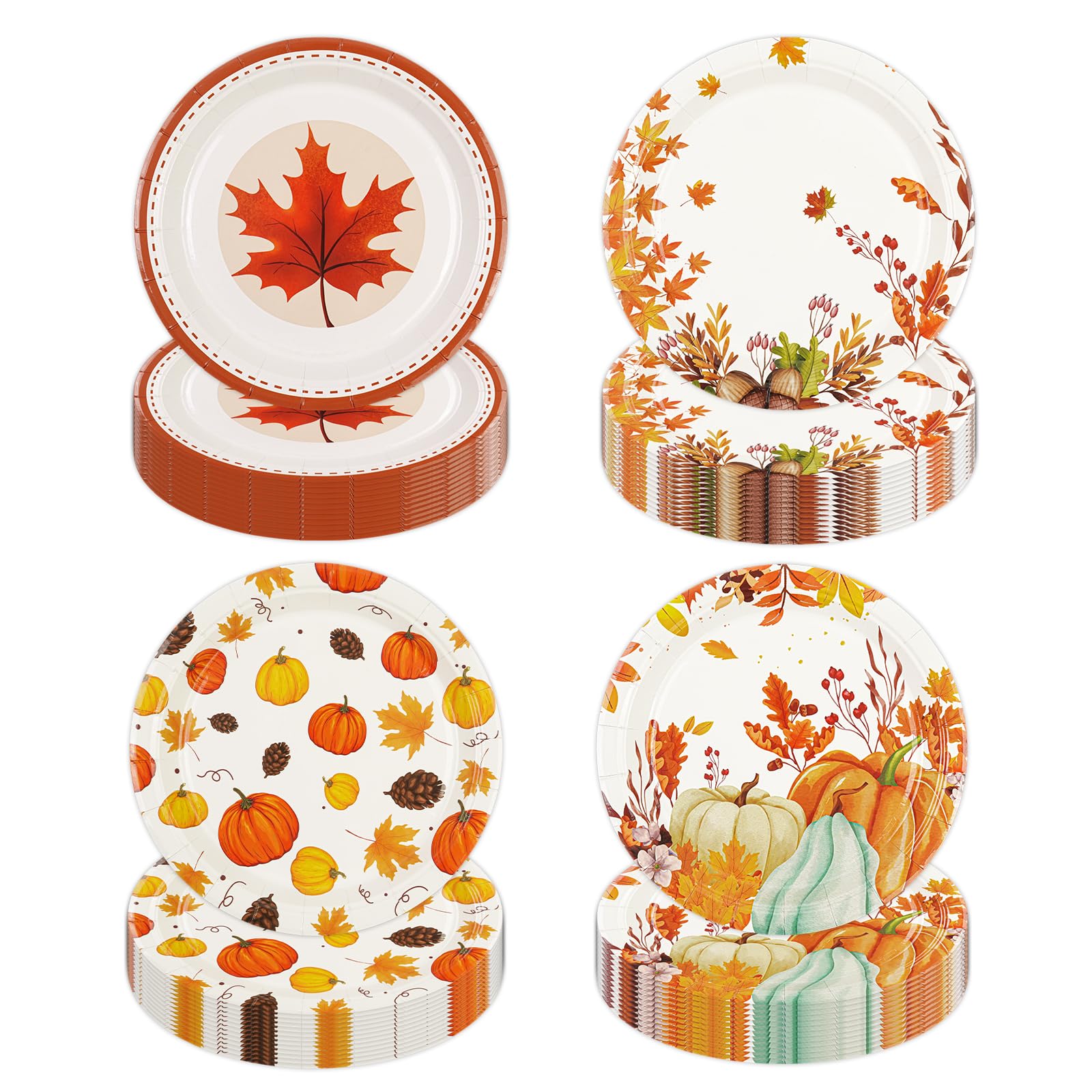 HFBOBP 48Pcs Fall Paper Plates, 7 Inch Watercolor Pumpkin Disposable Dessert Plates Autumn Decorative Tableware Set for Thanksgi