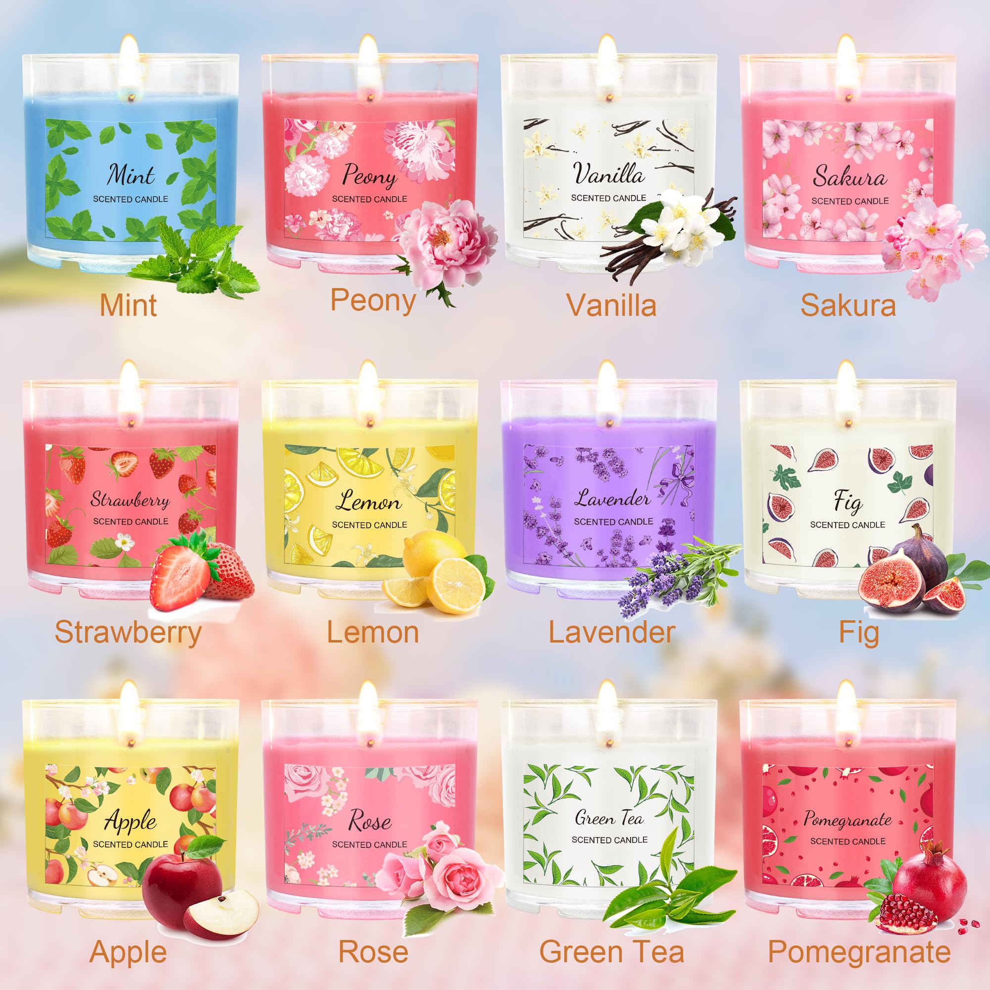 Scented Candles for Home, 12 Pack Candle Set, Candles for Women Small Soy Candles Bulk, Holiday Christmas Gifts - Mini Candles G