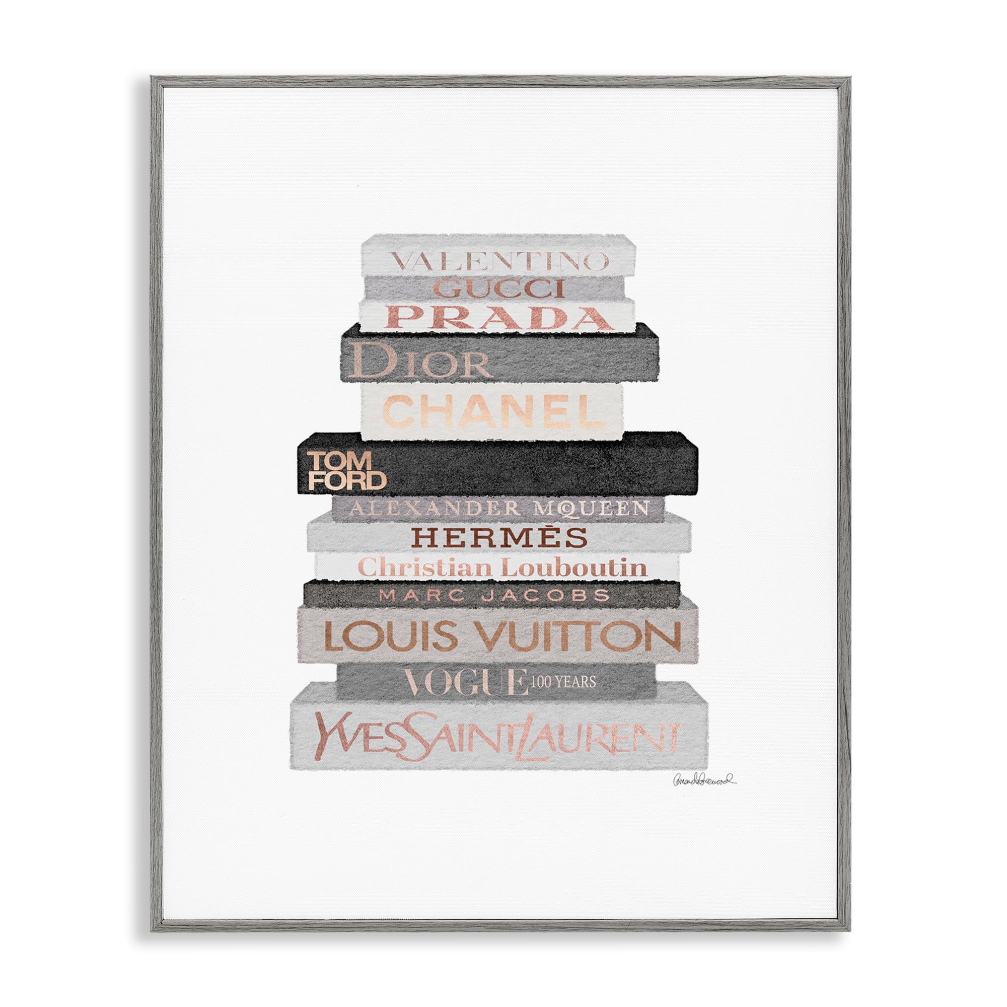 Stupell Industries Grey & Peach Bookstack, Framed Giclee Art, Gray, 16 x 20 Inches, Easy to Hang and Sturdy, Made in USA, by A
