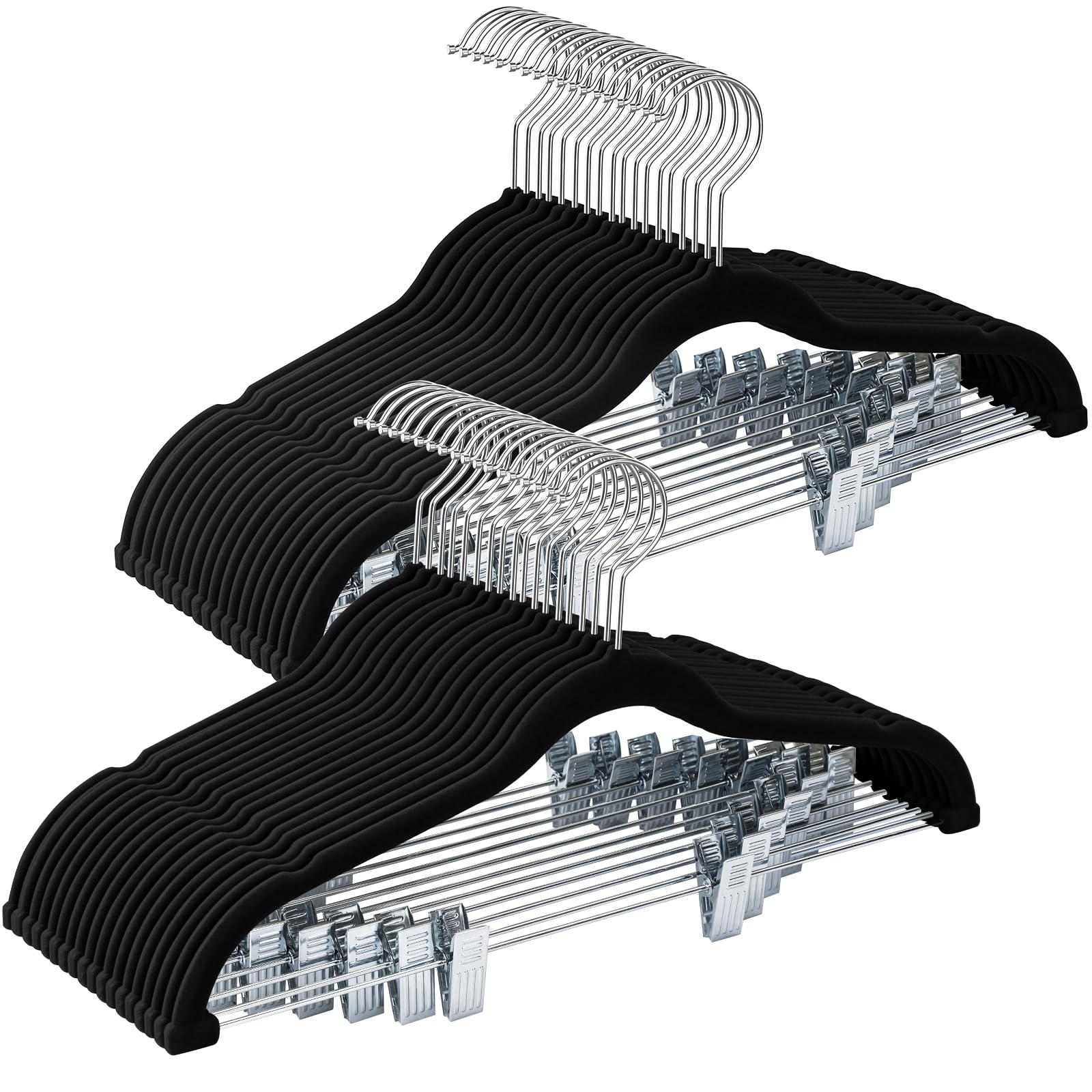 Ulimart 36-Pack Black Velvet Hangers,Pants Hangers With Clips Adjustable,Felt Hangers,Heavy-Duty,Non-Slip,Space Saving,Slim Clot