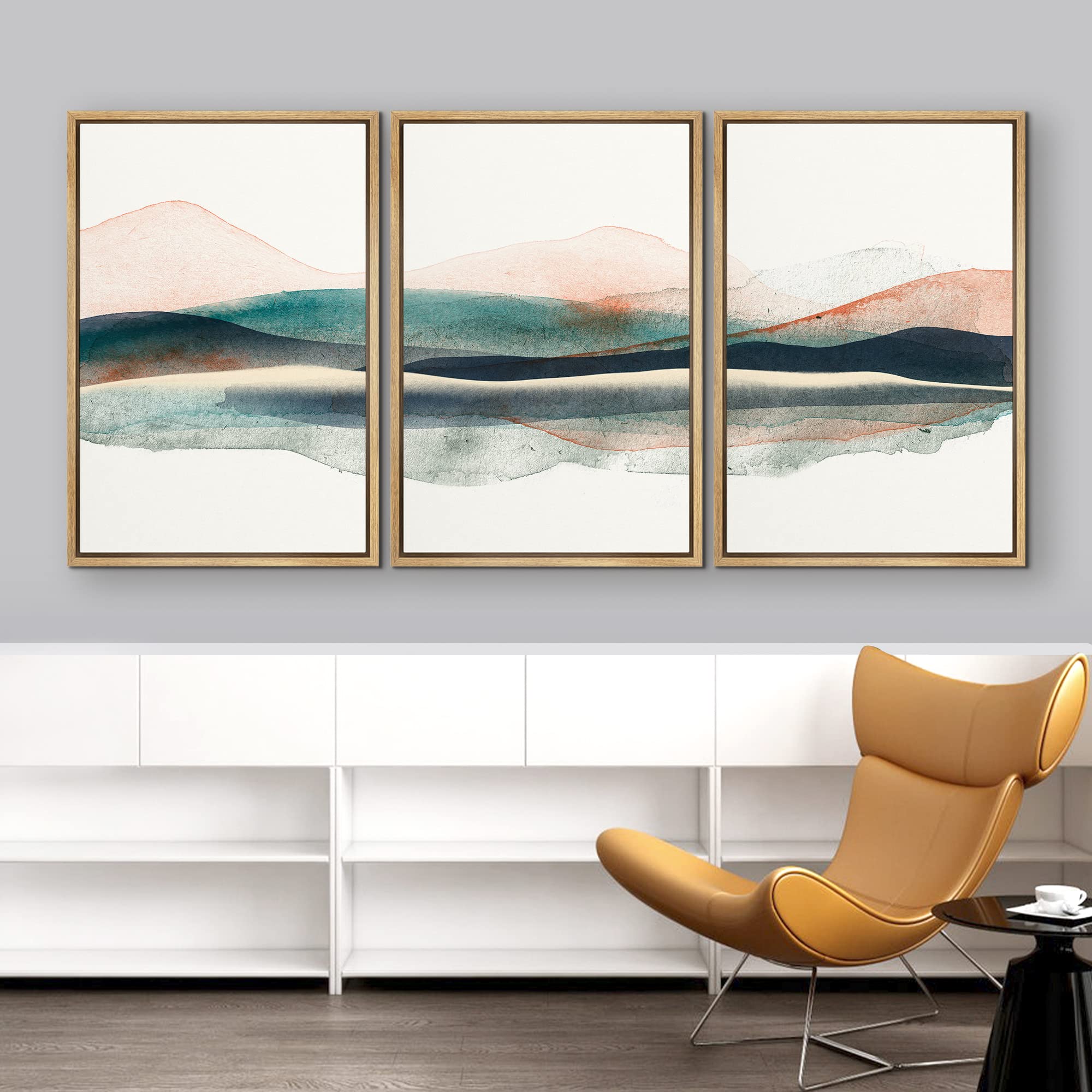 NWT Canvas Print Wall Art Set Abstract Watercolor Green Mountains Geometric Wilderness Illustrations Modern Art Rustic Landscape Pastel for Living Room  Bedroom  Office - 16''x24''x3 Natural