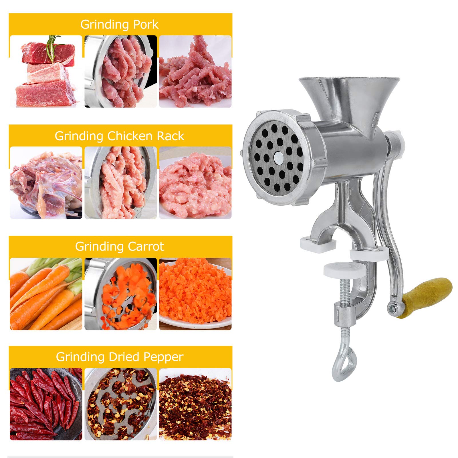 Meat Grinder, Manual Household Aluminum Alloy Mincer Machine Sausage Meat Grinder Pepper Spice Grinding Machine With Sausage Stu