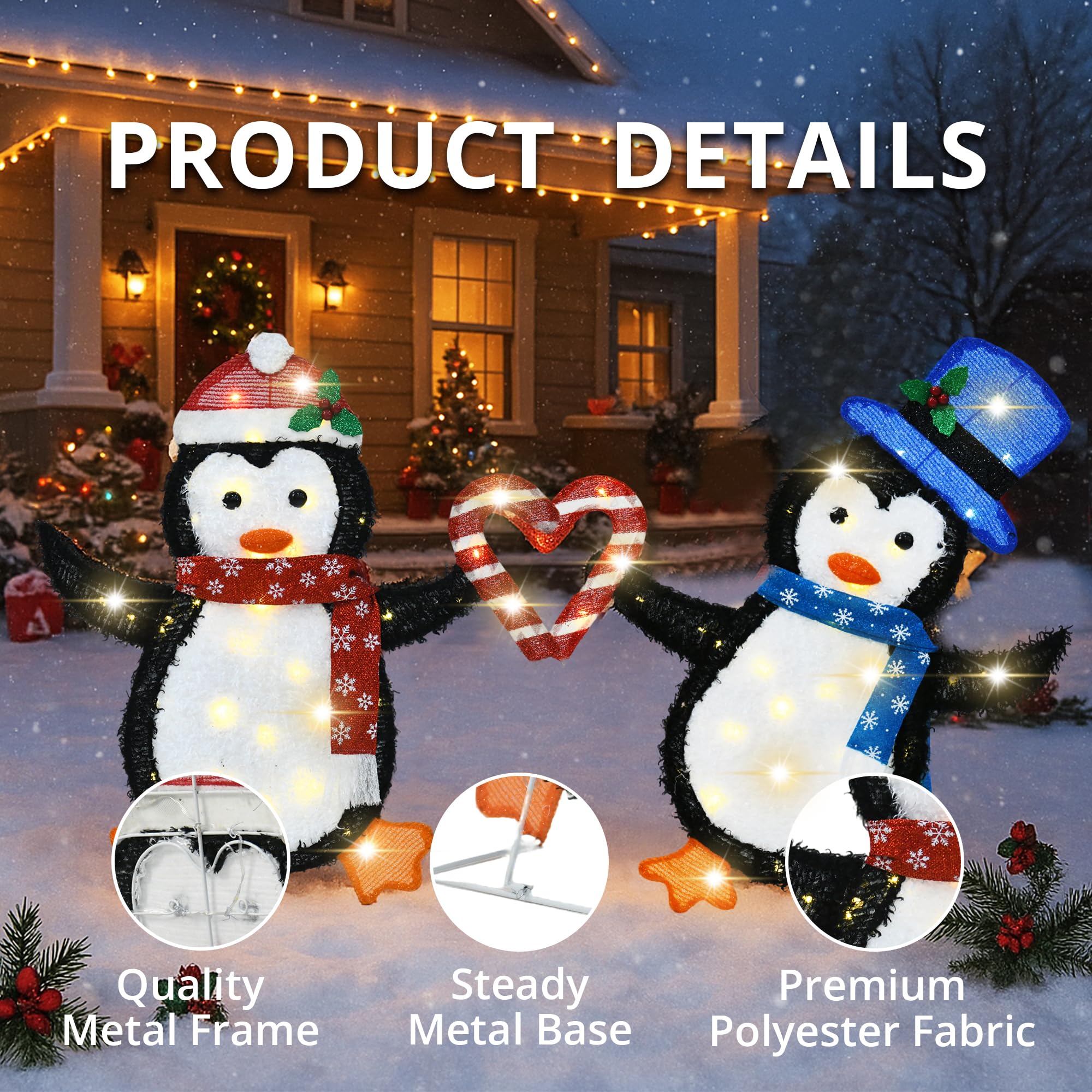 VELTENOVAIRE 32 H Penguin Lights Outdoor Christmas Decorations, 2D Pre-lit Cute Holiday Lawn Lights Decors, Flat Xmas Yard Decor