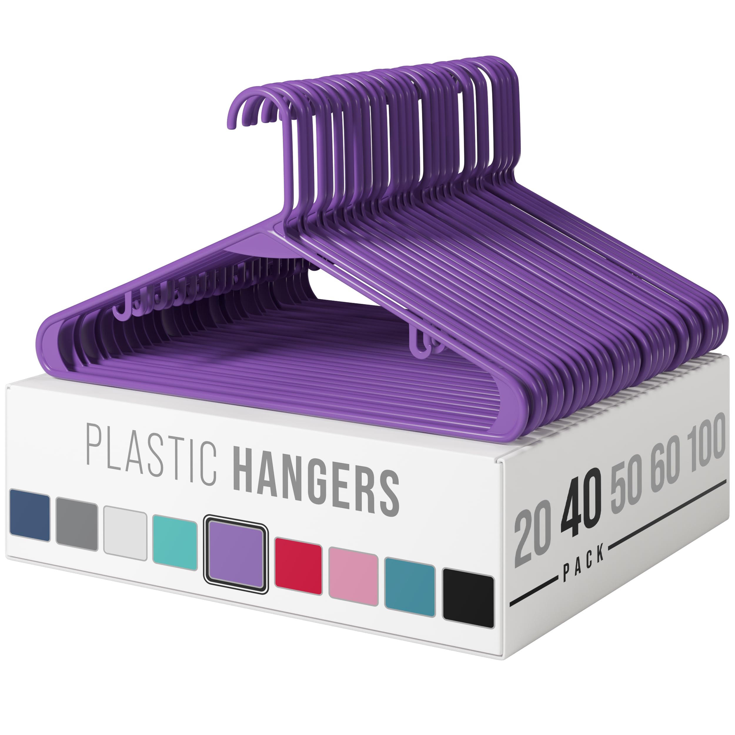 Clothes Hangers Plastic 20 Pack - Purple Plastic Hangers - Makes The Perfect Coat Hanger And General Space Saving Clothes Hanger