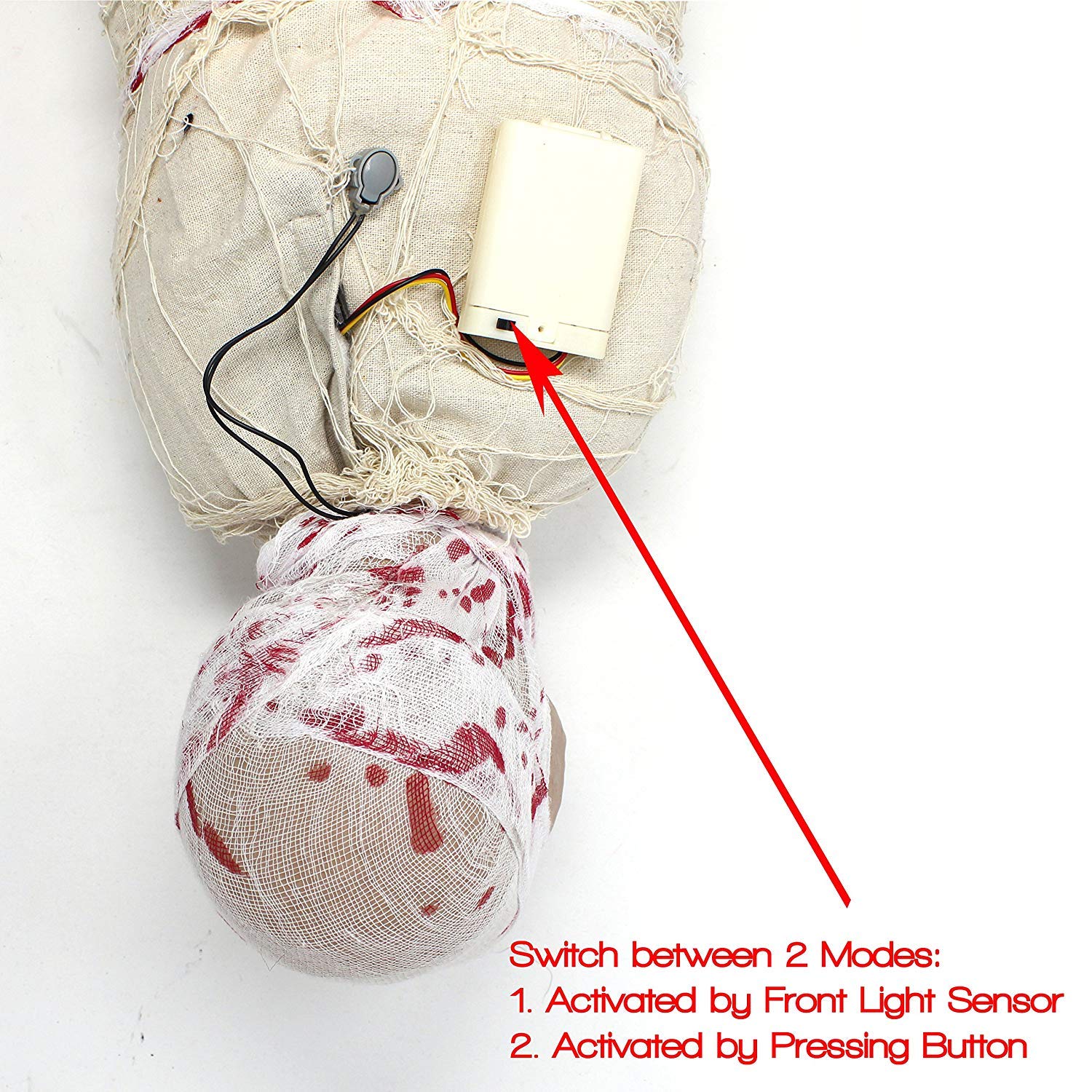 JOYIN 35 Halloween Animated Hanging Cocoon Corpse Decoration, Dead Body Prop with LED Light Up Eyes & Sound Effect, Spooky Corps