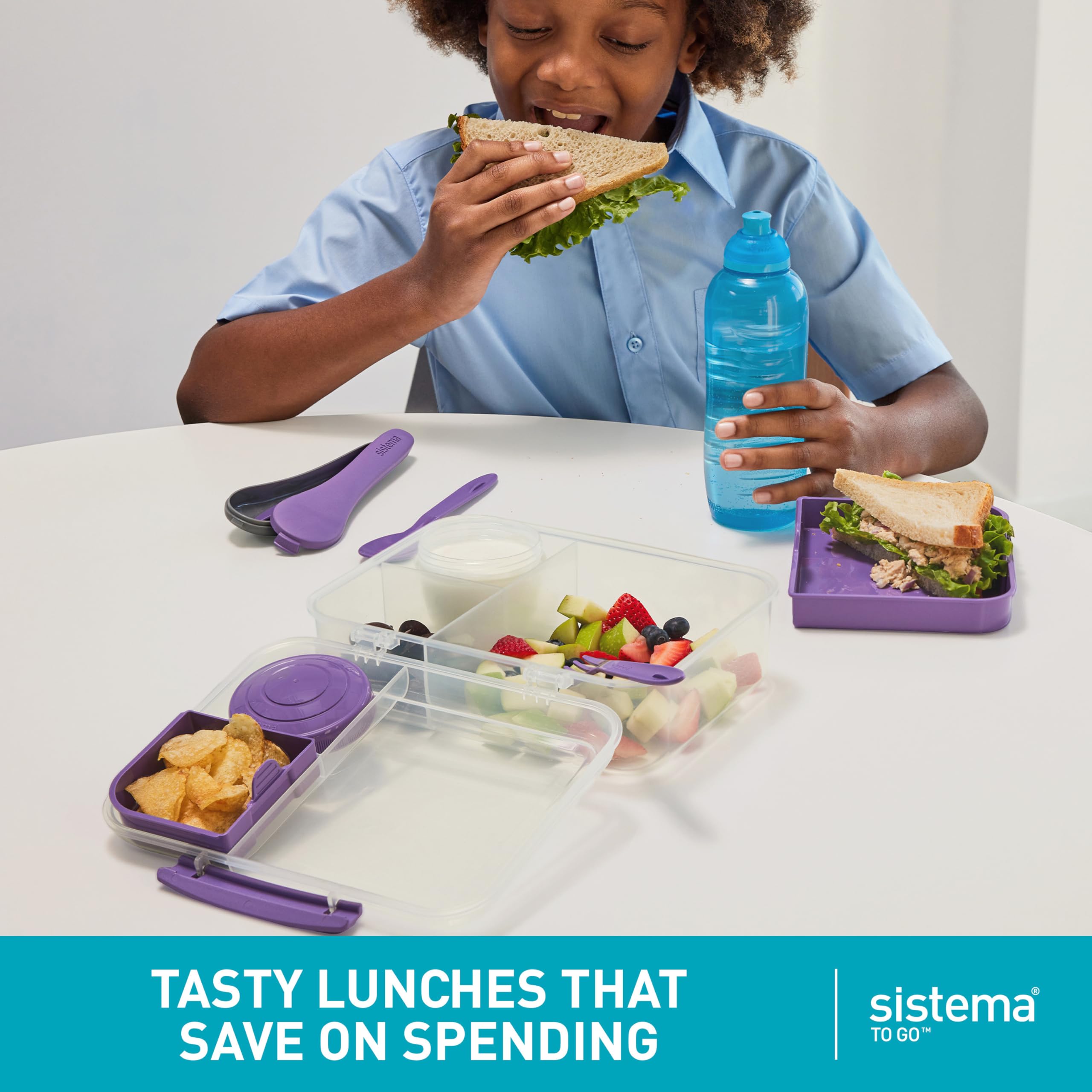 Sistema Bento Create To Go 6-Cup Food Storage Container Bento Box With Lid And Dividers, 2 Pack, Minty Teal