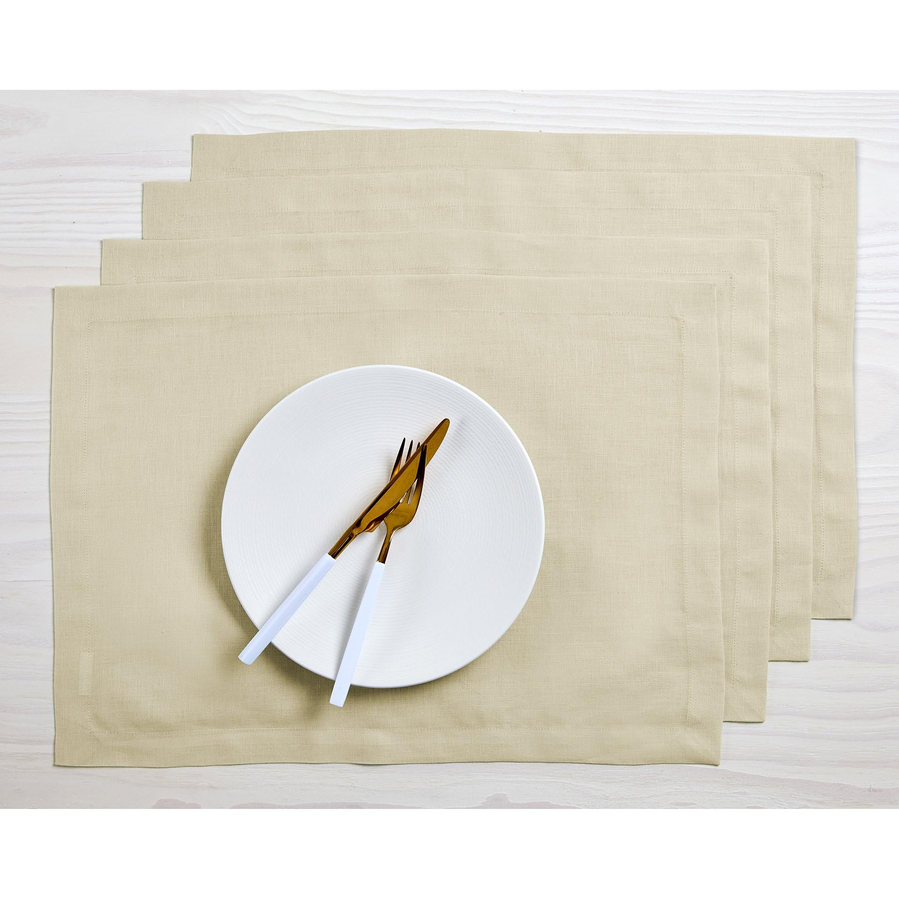 Solino Home Linen Placemats 19'' L X 14'' W Inch - 100% Pure Linen Birch Cloth Placemats Set Of 4 - Fete, Washable Fabric Place
