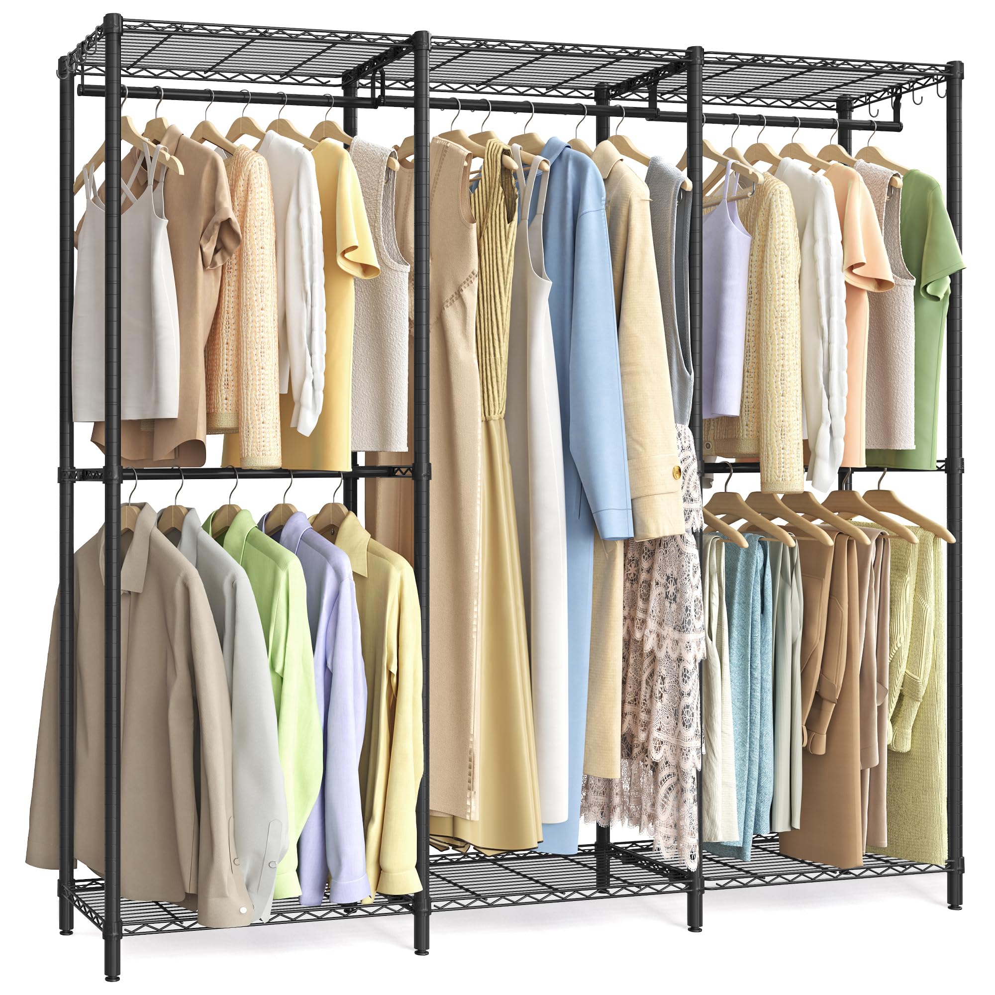 SONGMICS Clothing Rack, Heavy-Duty Garment Rack with Adjustable Storage Shelves and Hanging Rails, Hooks, Freestanding Portable 