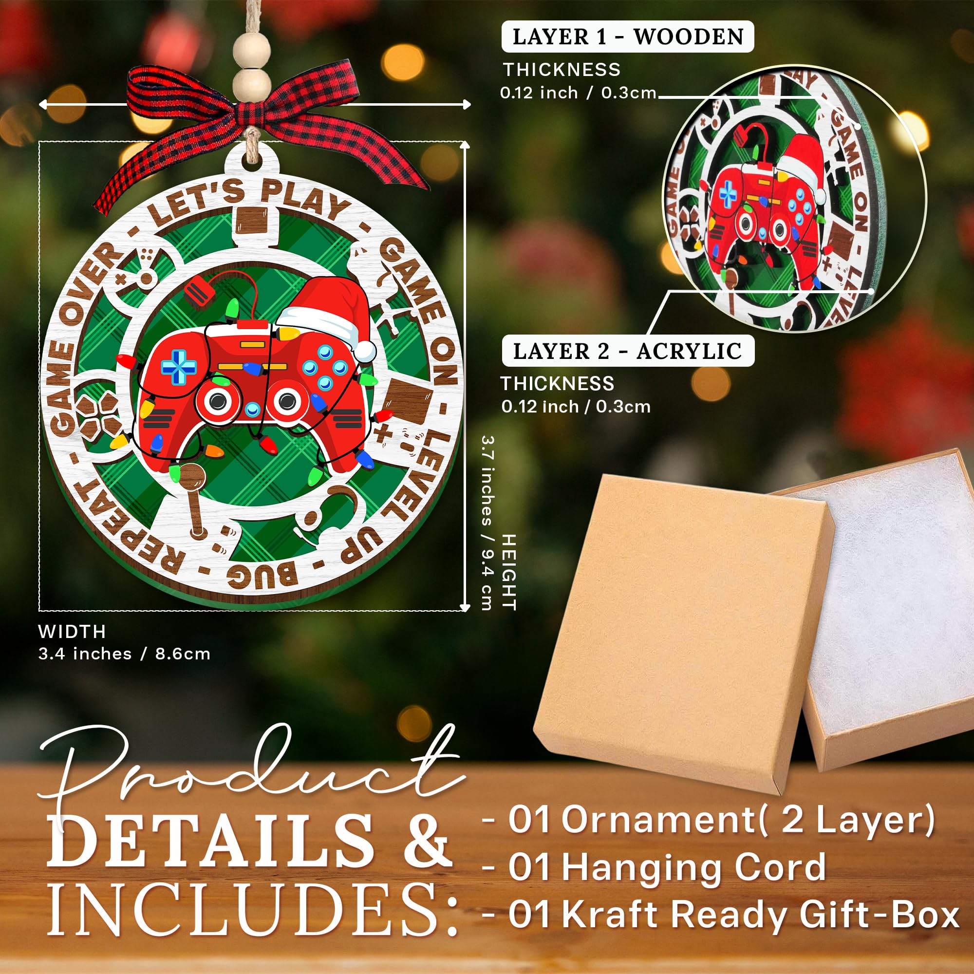 HEXMOZ Gaming Christmas Ornaments - Gamer Ornaments for Christmas Tree - Video Gamer Gifts for Teen Boys, Gamers, Sons, Brothers