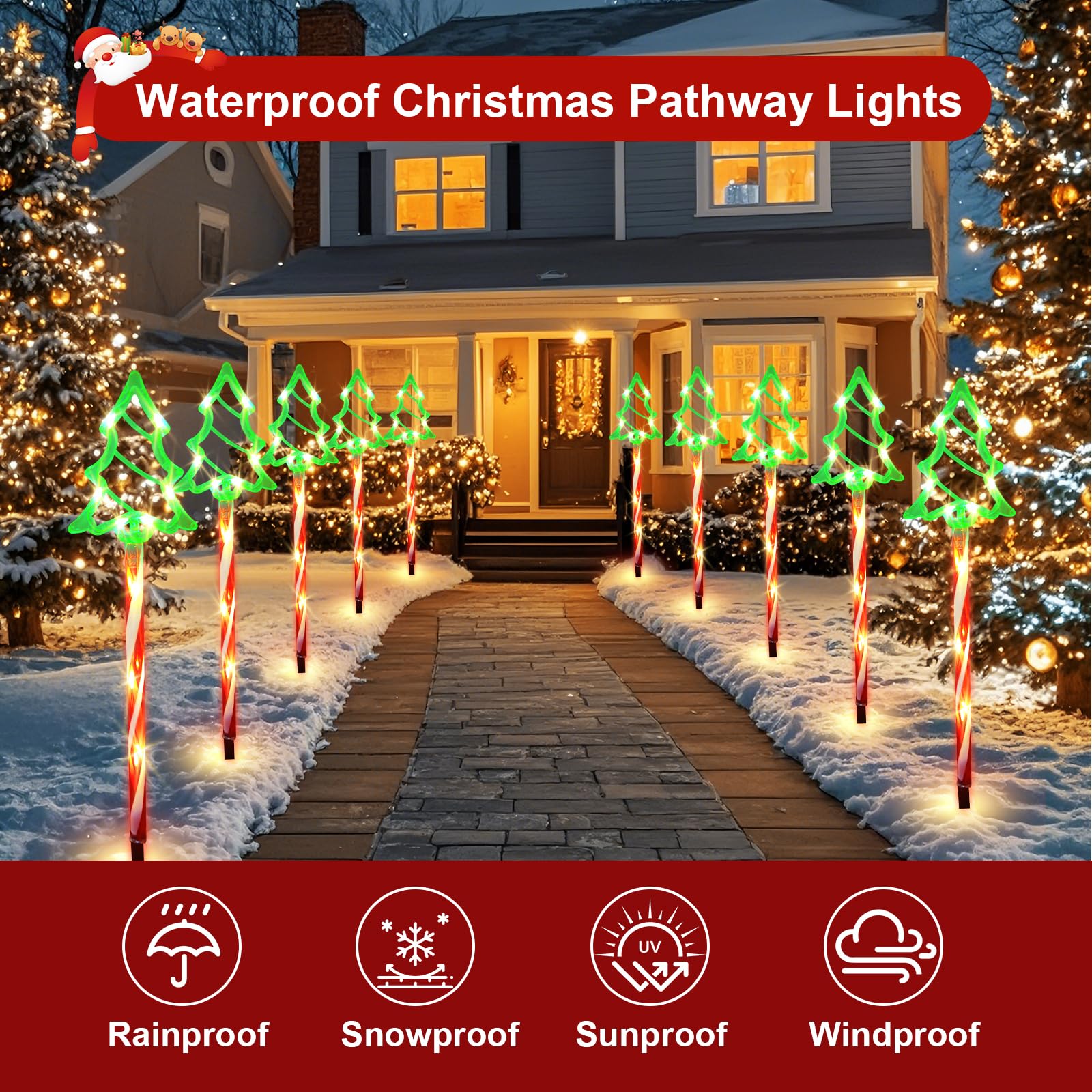 5Pack Christmas Solar Pathway Lights Outdoor -8 Lighting Modes Waterproof Candy Cane Stake Lights, Solar Christmas Lights Outdoo
