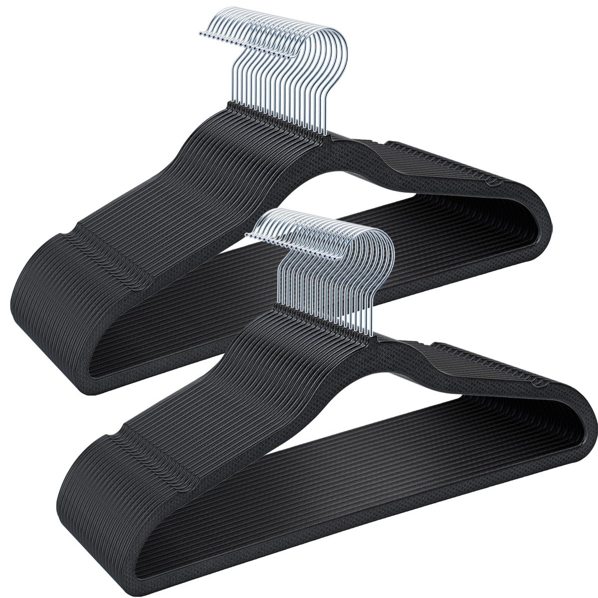 Plastic Coat Hangers 50 Pack - Space Saving Ultra Thin Non-Velvet Clothes Hangers With 360Rotating Hook - Heavy Duty Black Pant