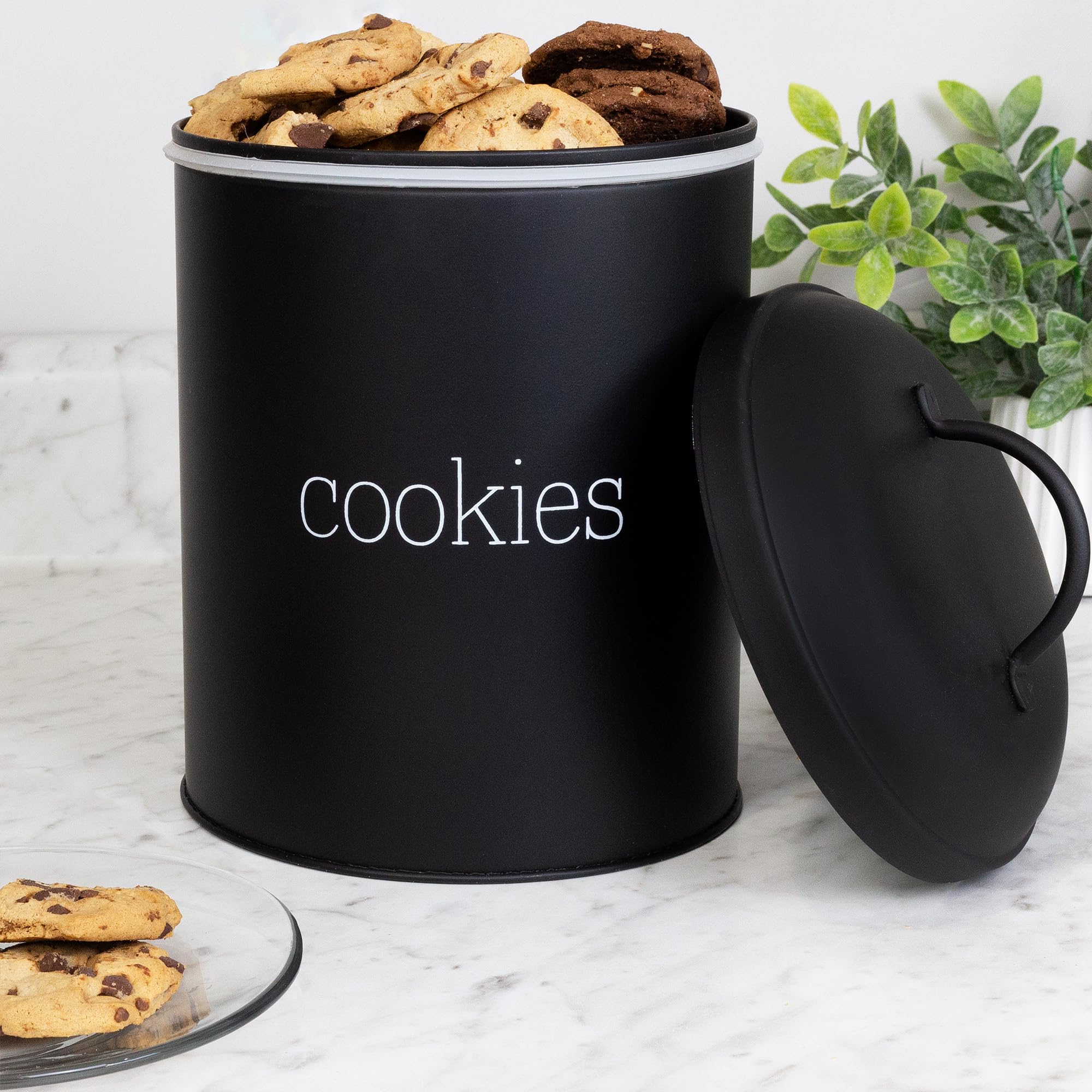 Auldhome Black Enamelware Cookie Jar, Large Modern Farmhouse Treats Canister