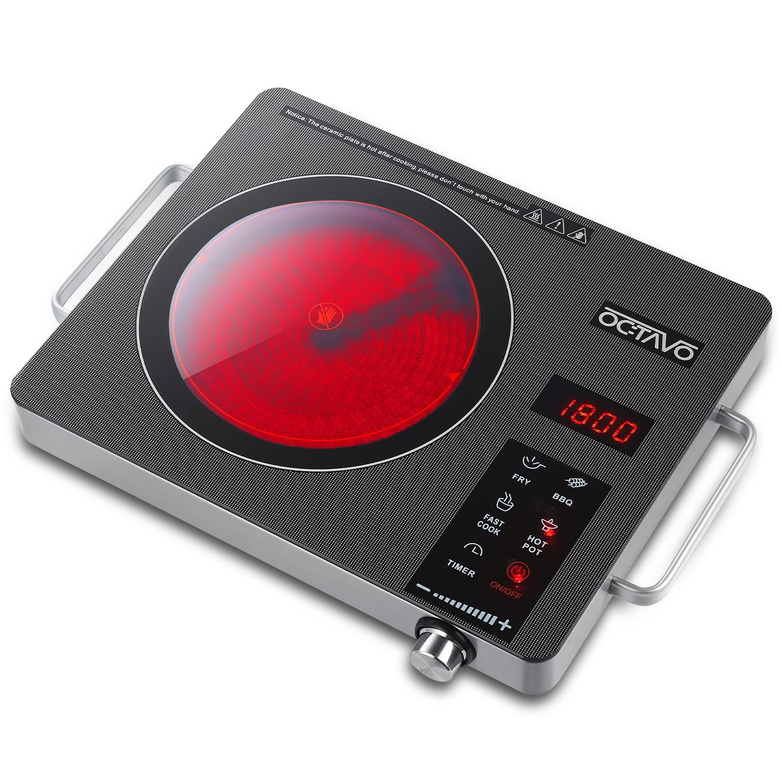 Octavo Infrared Burner, 5 Speed 400W Powerful Electric Infrared Burner, Storage Base, 5 Stainless Steel Accessories, Eject Butto