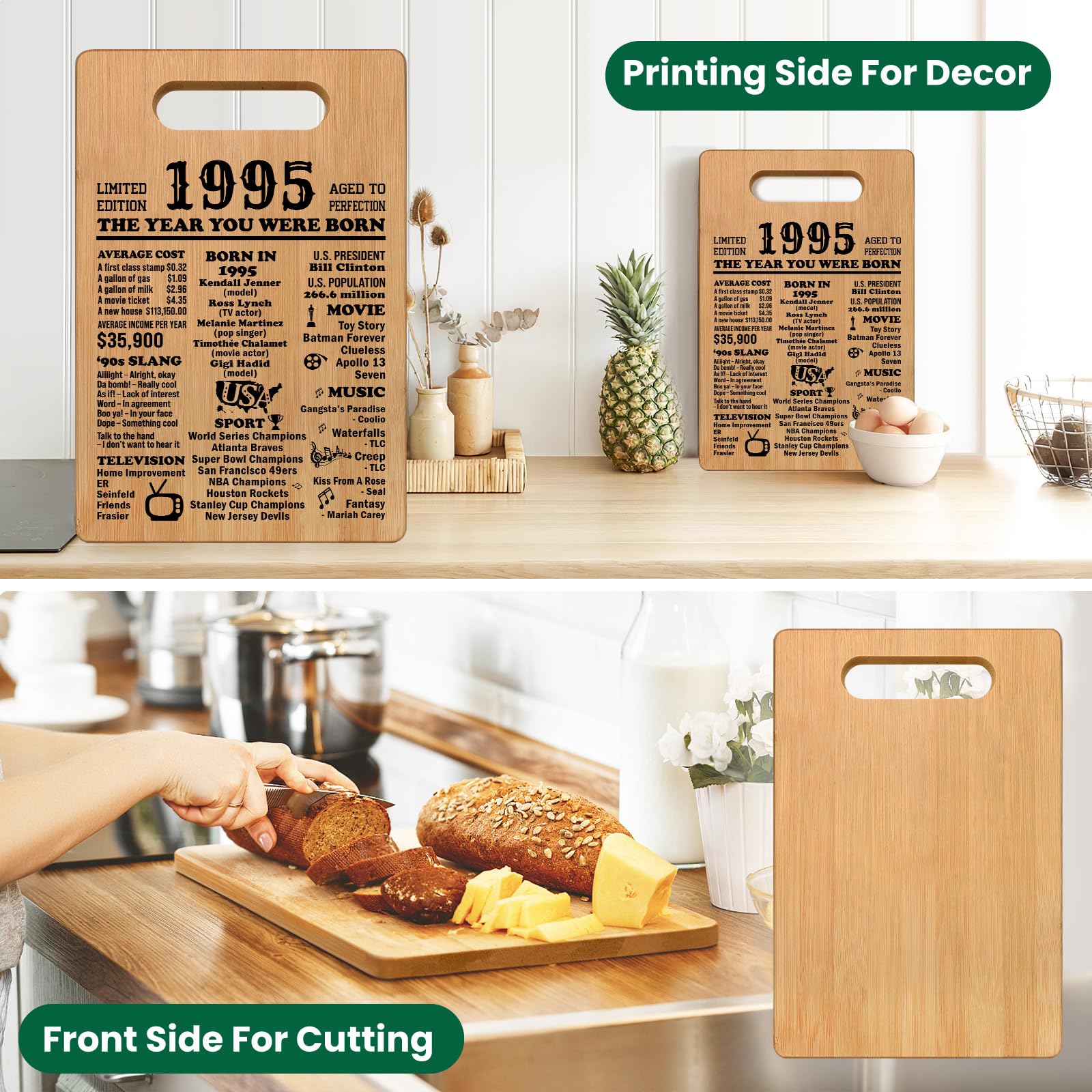 30th Birthday Gifts for Women Men, 1995 Cutting Board 30th Birthday Gifts for Her Him, Happy Birthday 30 Years Old Gifts 30th Bi