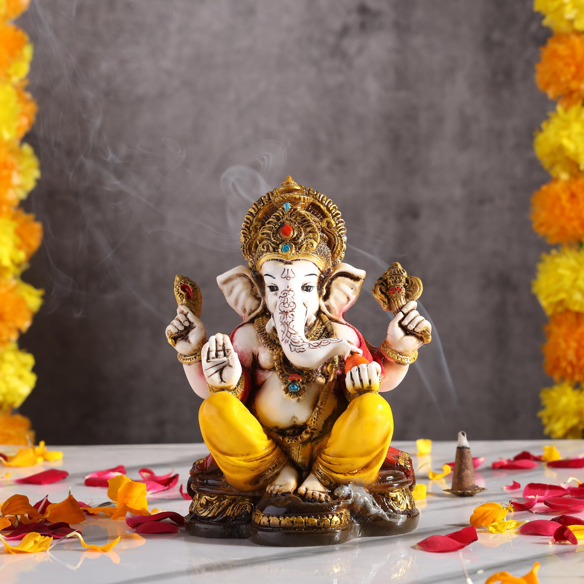 Apnimarket 6.5 Ganesha Idols By Jaipur Karigars | Living Room Ganesh Idol | Ganpati Murti For Home Decoration | Handcrafted Vina