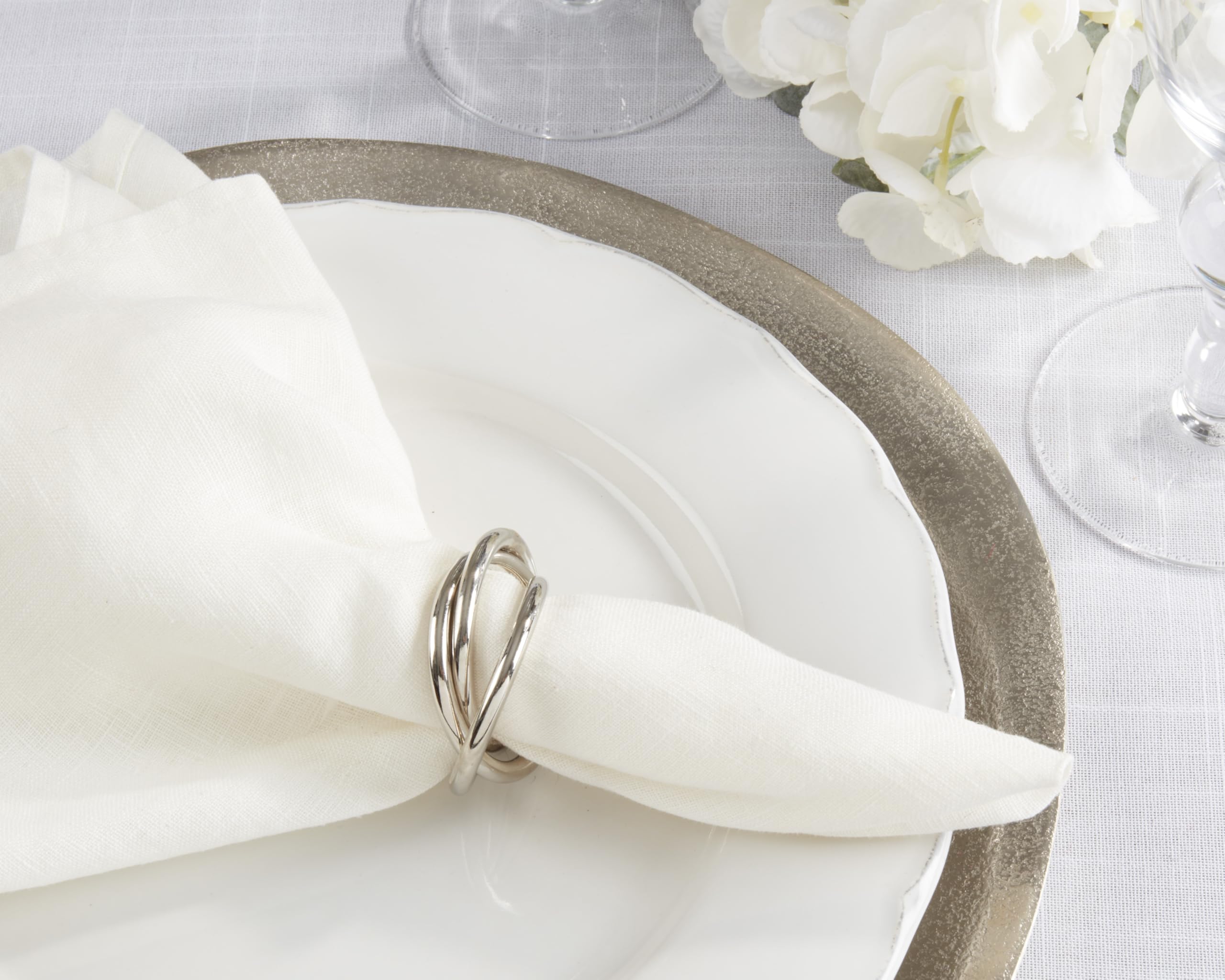 Saro Lifestyle Nr543.S Three Napkin Rings (4 Pack), Silver