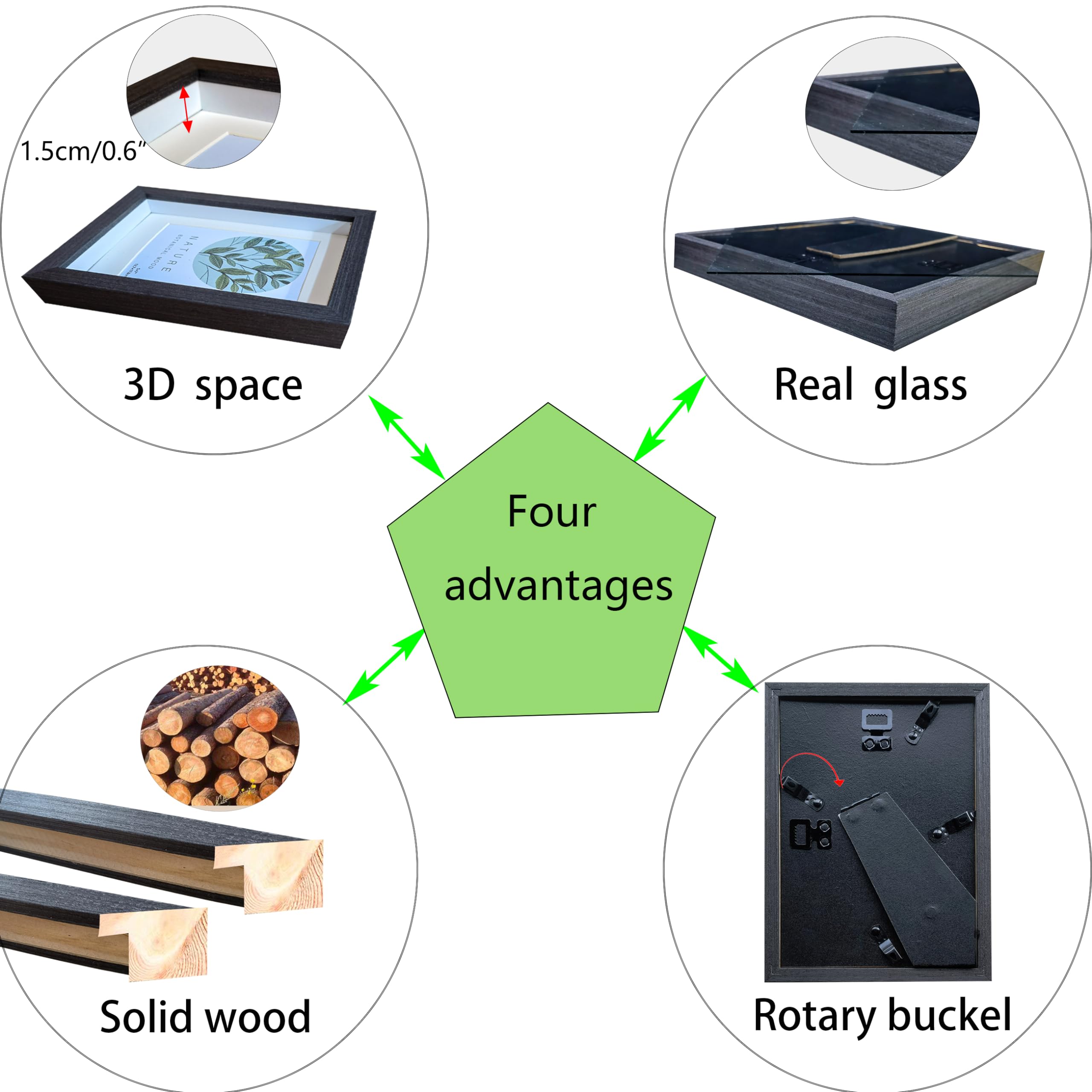 Dohomi 8x8 Shadow Box Frame Black Shadow Box Display Case 3 Pack Wooden Picture Frame Glass Surface Internal Depth 0.6 inch for