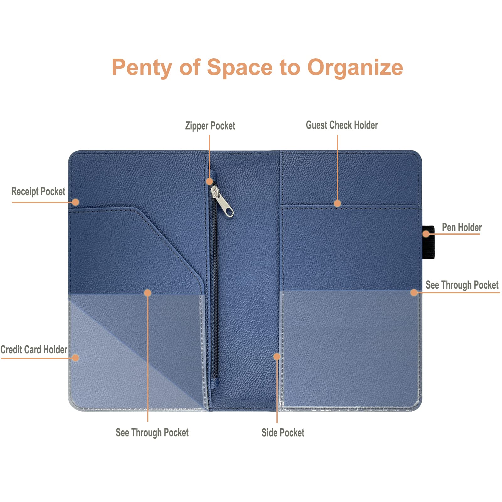 Rsaquar Server Book Organizer With Zipper Pocket, Pu Leather Restaurant Guest Check Presenters Card Holder For Waitress, Waiter,