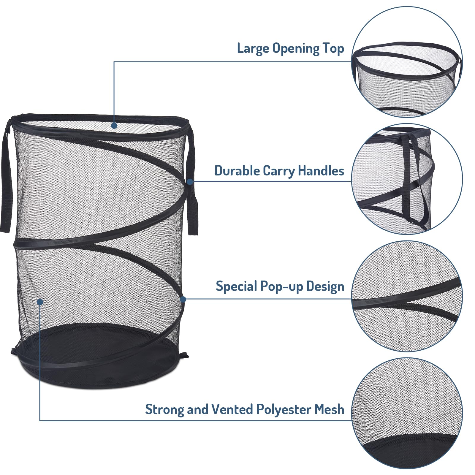 2Pcs Mesh Popup Laundry Hamper 115L Extra Large Collapsible Laundry Basket Foldable Clothing Storage Basket With Handles No Lid