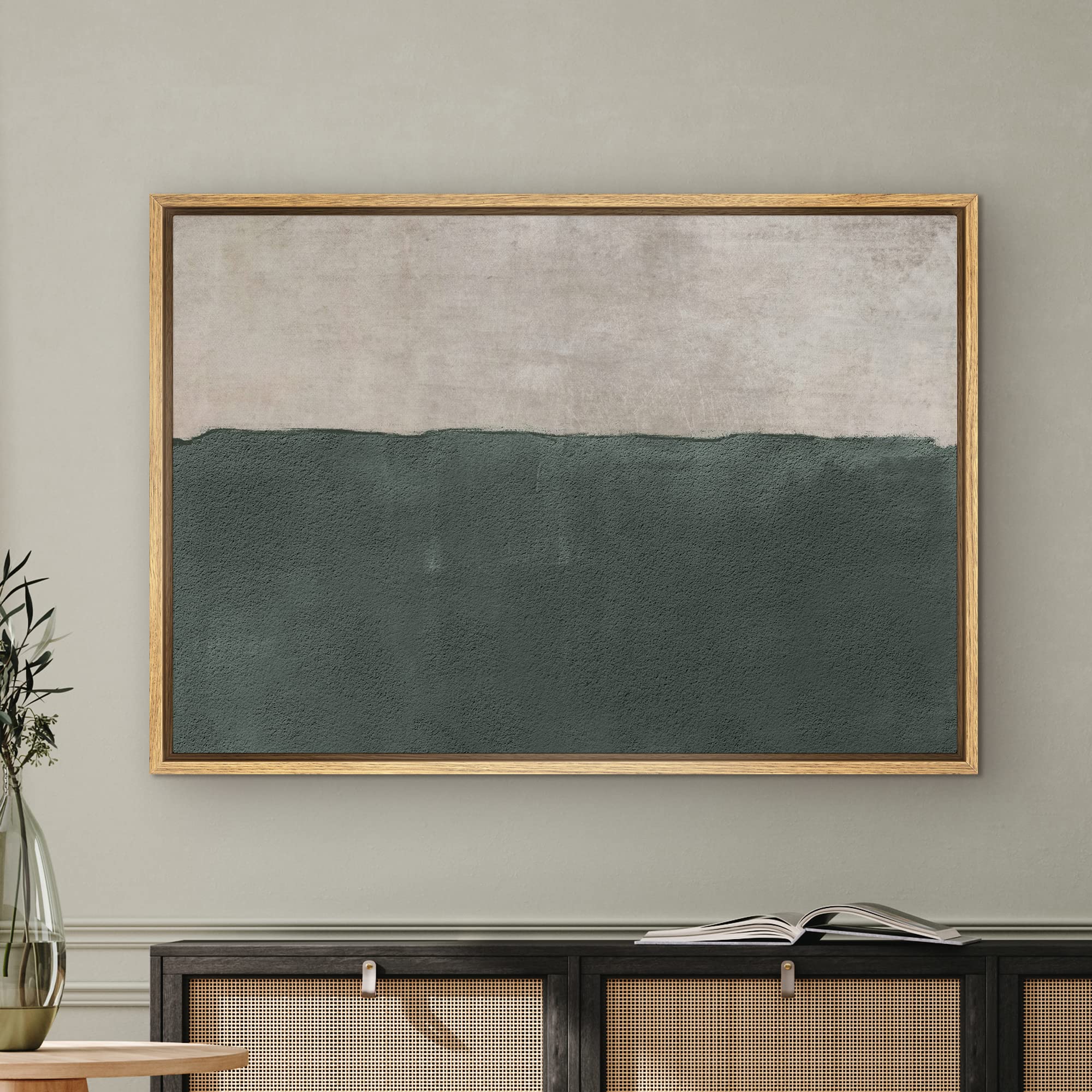 SIGNWIN Framed Canvas Print Wall Art Gray Dark Teal Pastel Color Field Abstract Shapes Illustrations Modern Art Decorative Contemporary Chic Minimal for Living Room  Bedroom  Office - 24''x36'' Natural