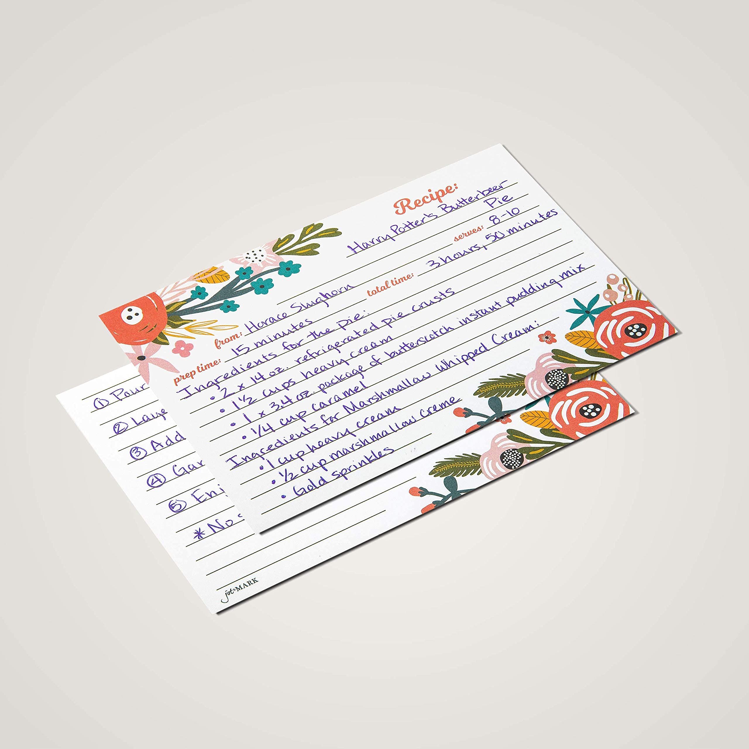 Jot & Mark Floral Recipe Cards 4X6 | Double Sided Thick Cardstock, 50 Count (Garden Floral)