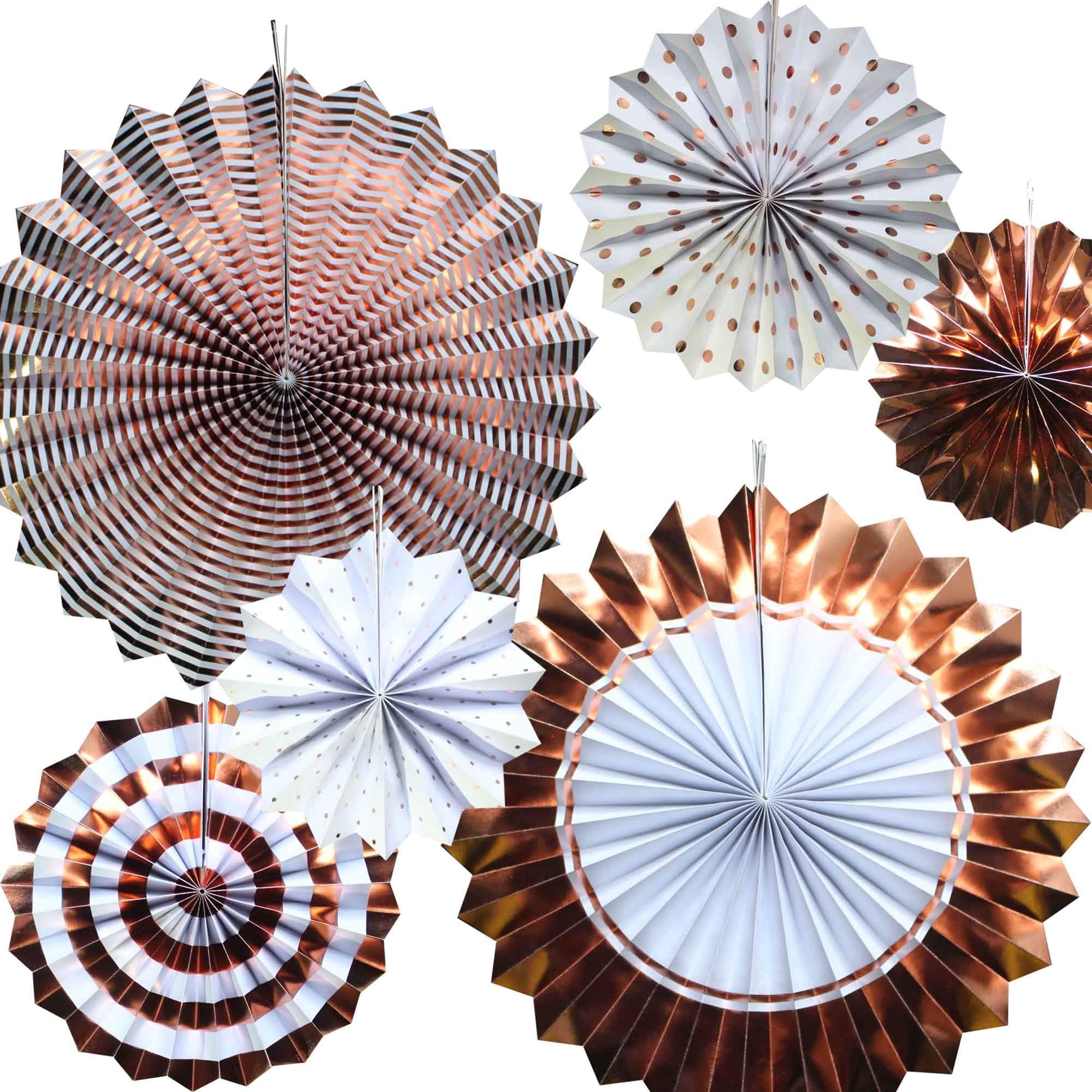 Hola Fiesta | Rose Gold Paper Fans Flower For Wedding Birthday Carnival Welcome Party Decorations,Rose Gold,Set Of 6