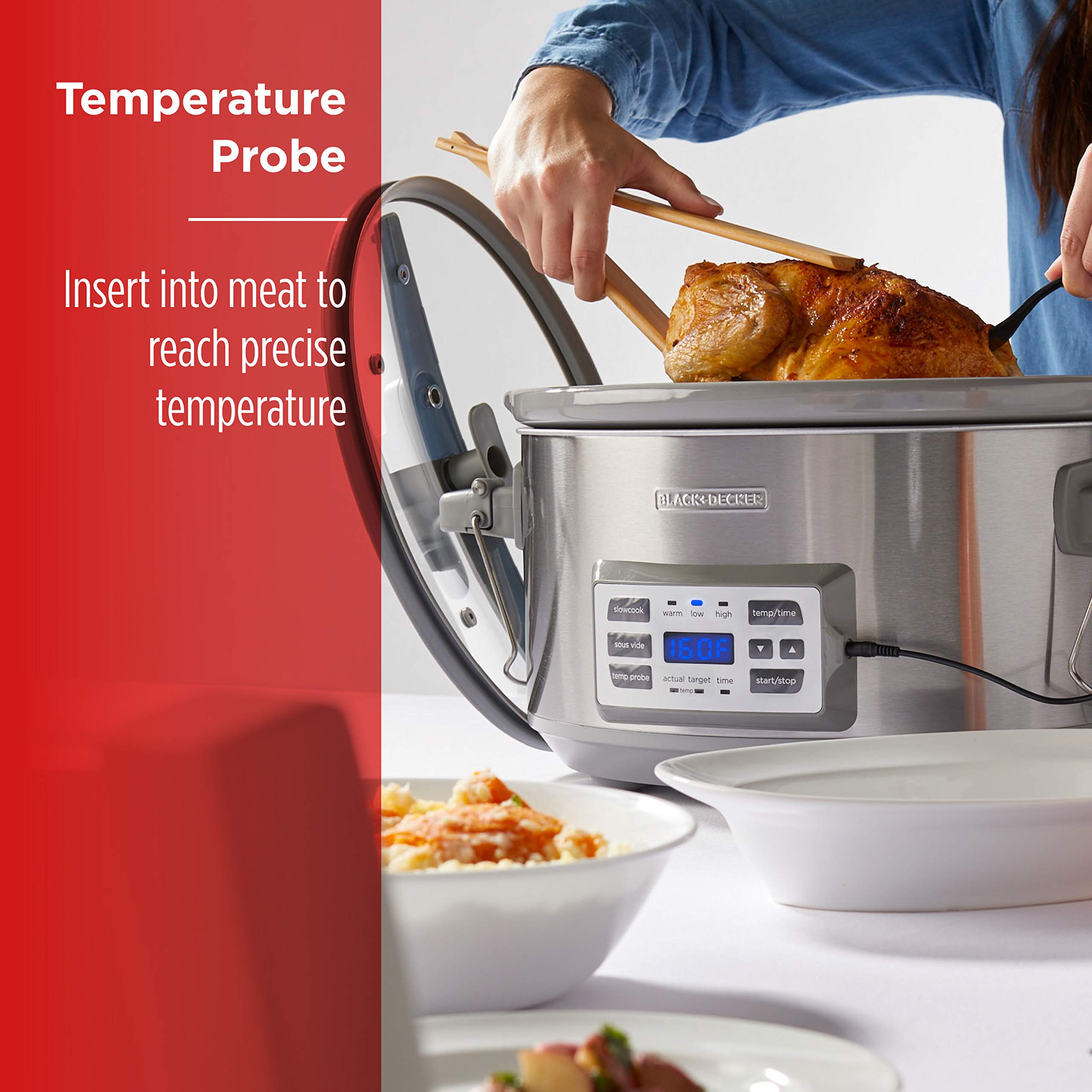 BLACK+DECKER 7-Quart Digital Slow Cooker with Temperature Probe, Sous-Vide, Stainless Steel, Model SCD7007SSD