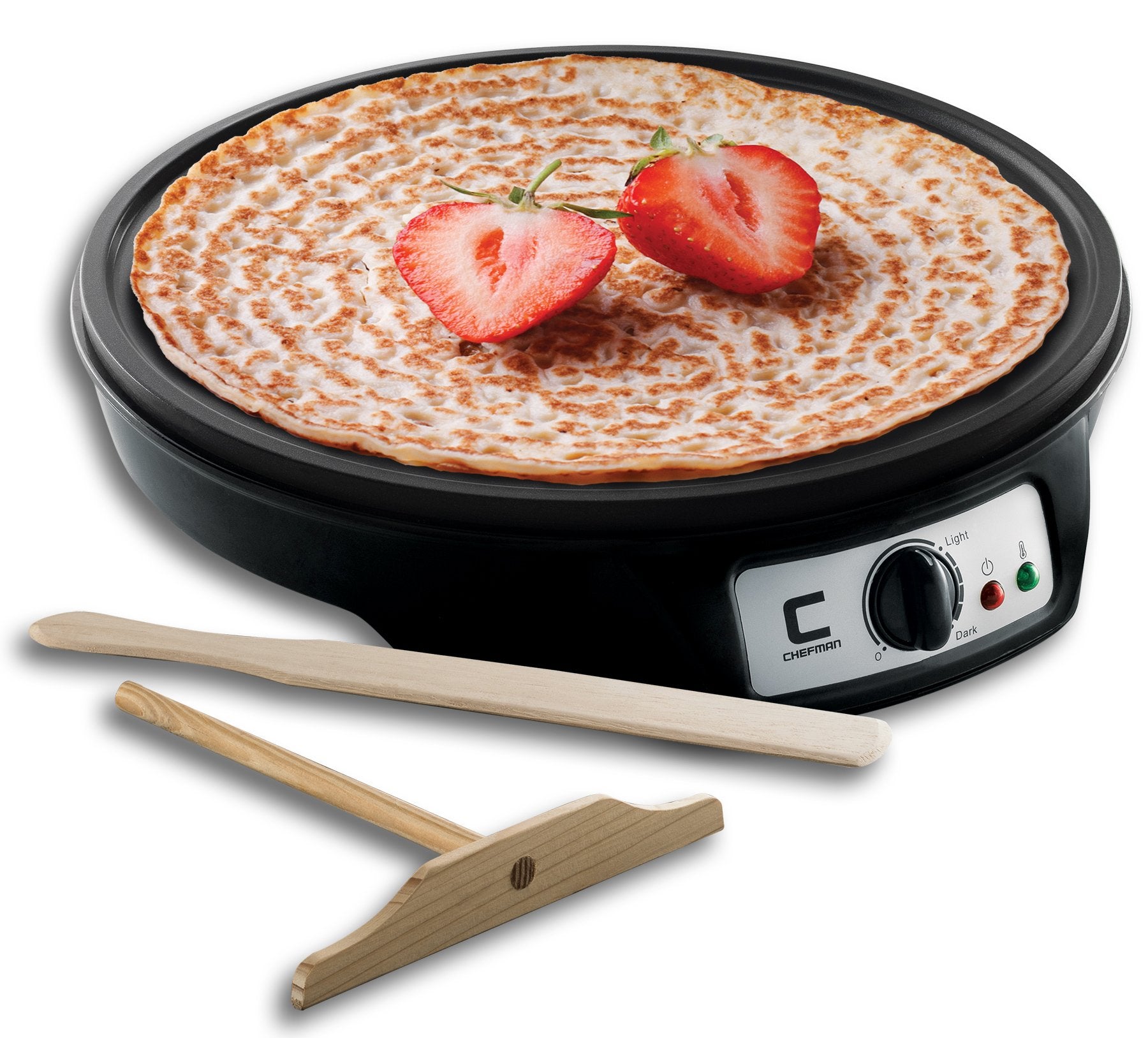 Chefman Electric Crepe Maker: Precise Temp Control, 12'' Non-Stick Griddle, Perfect For Crepes, Tortillas, Blintzes, Pancakes, W