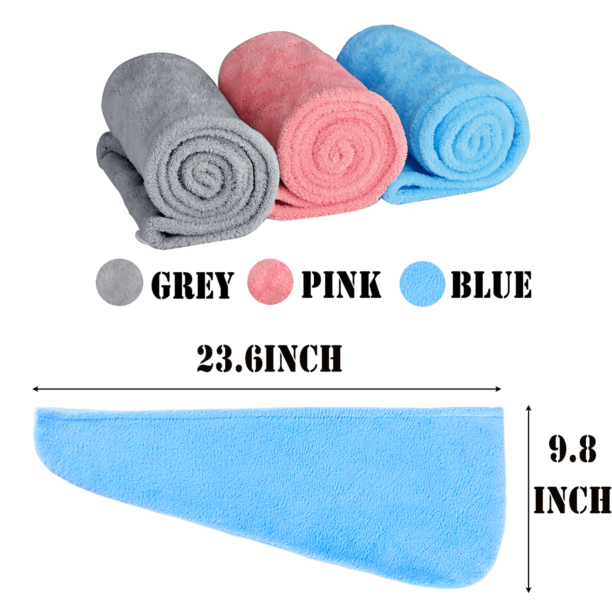 ELLEWIN Microfiber Hair Towel Wrap for Women 3 Pack,Hair Drying Turban with Button,Anti Frizz,Super Absorbent Quick Dry Hair Tow