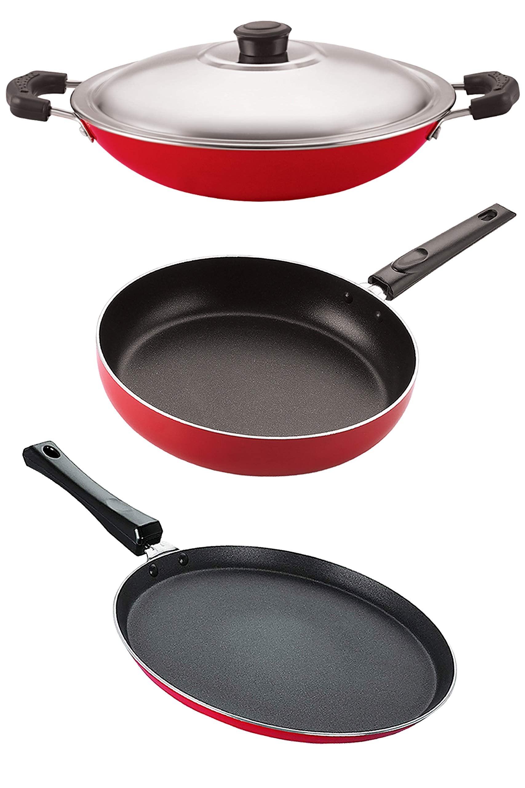 Nirlon Non Stick Cookware Pots & Pan Gift Set Of 3 Pieces With Bakelite Handle(2.6Mm_Ft12_Ac_Fp12)