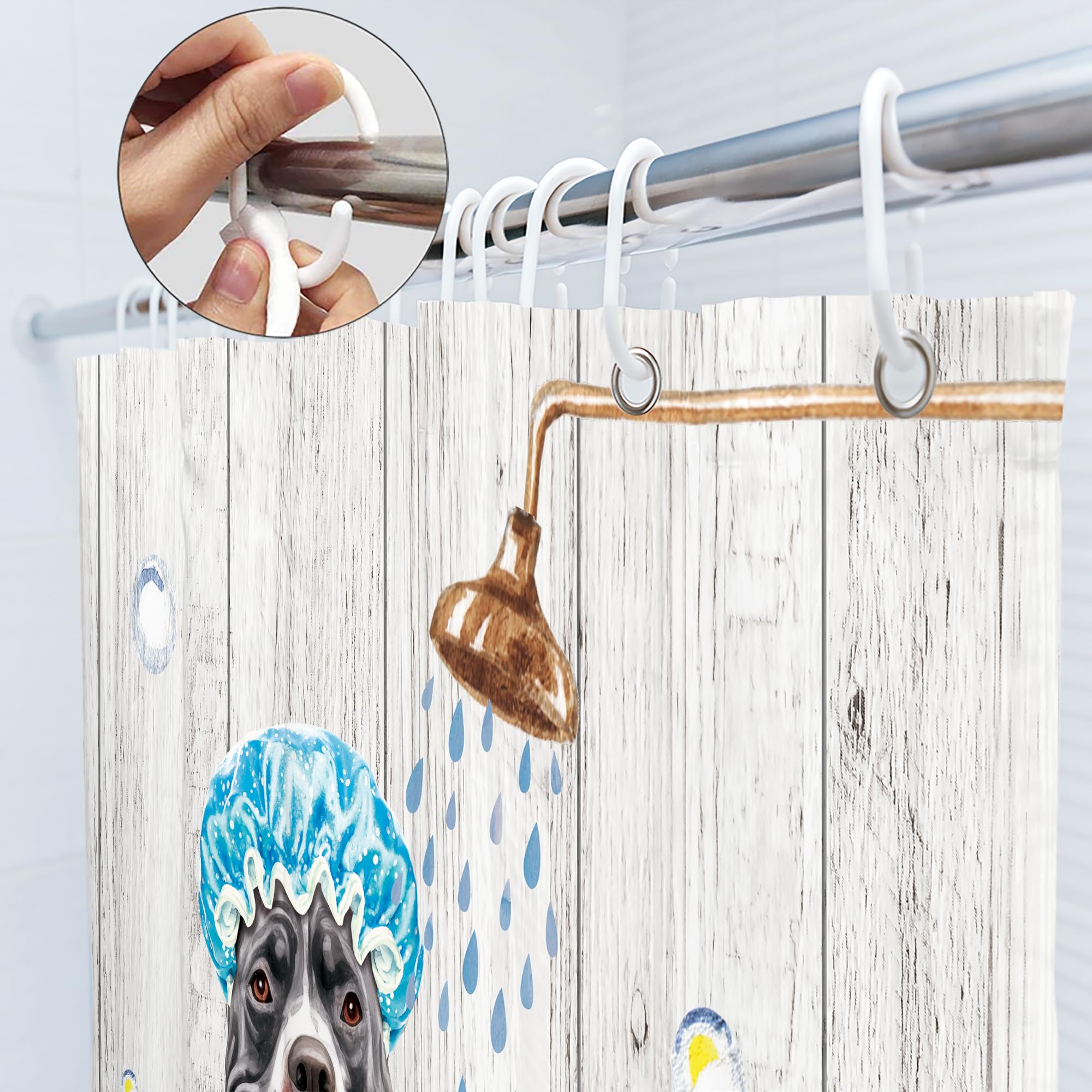Svbright Funny Dog Shower Curtain 60Wx72L Inch Kids Cute Animals Farmhouse Puppy Shower Wooden Plank Bubbles Vintage Rustic 12 P
