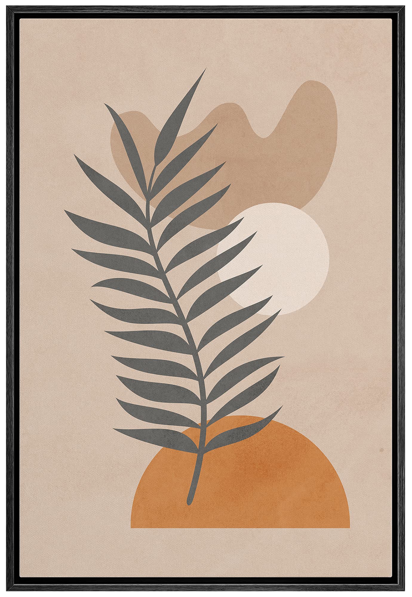 Ashbrook Framed Canvas Print Wall Art Mid-Century Palm Leaf On Tan And Orange Circles Floral Botanical Illustrations Modern Bohe