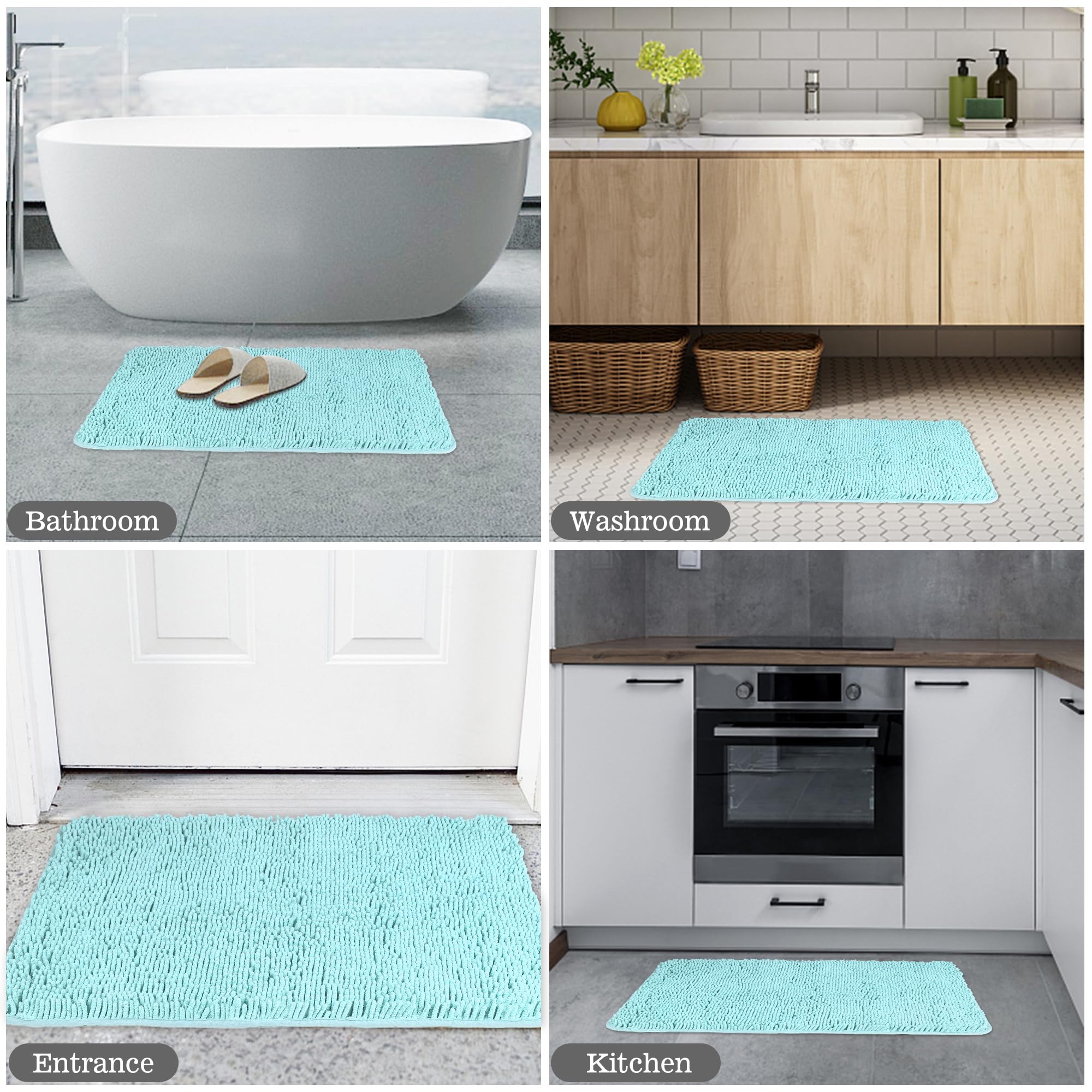Yeaban Aqua Bathroom Rugs Sets 2 Piece - Thick Chenille Bath Mats | Absorbent And Washable Bath Rug Non-Slip, Plush And Soft Rug