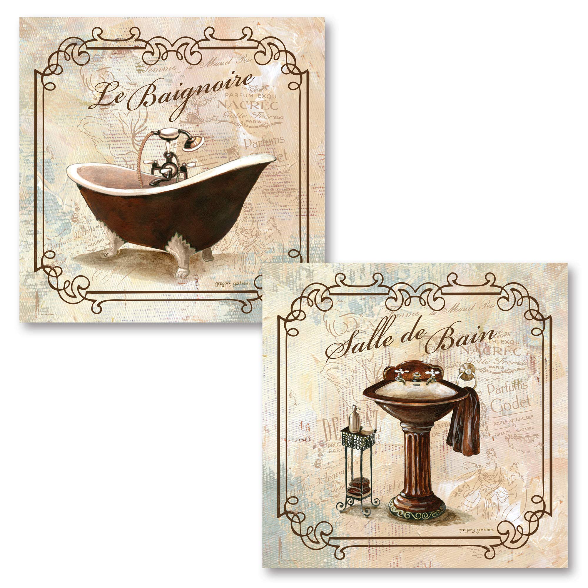 Classic French Clawfoot Bathtub And Pedestal Sink Salle De Bain And Le Baignoire By Gregory Gorham- 2-12X12'' Unframed Paper Pos