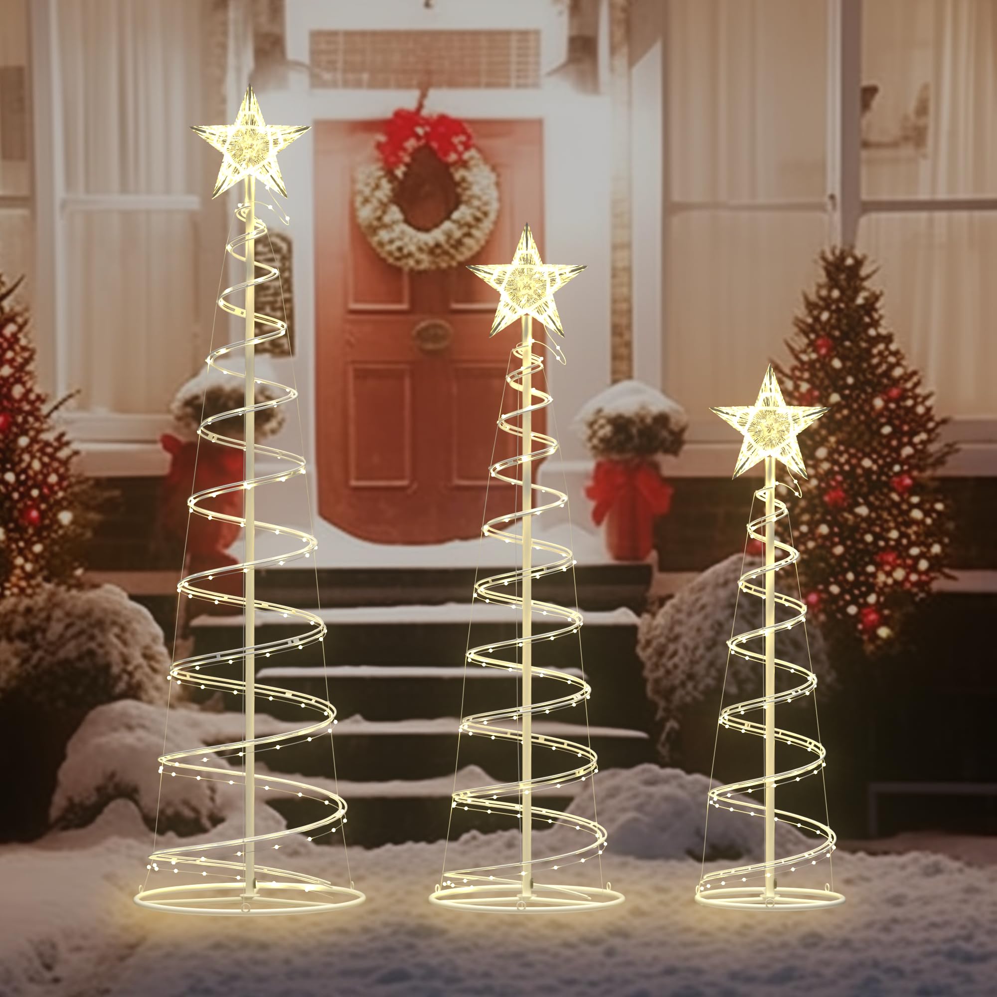 Led Outdoor Yard Christmas Decorations Spiral Trees, 3 Packs 3/4/5 FT Lighted Trees for Outside Decor, 220 LED Spiral Christmas