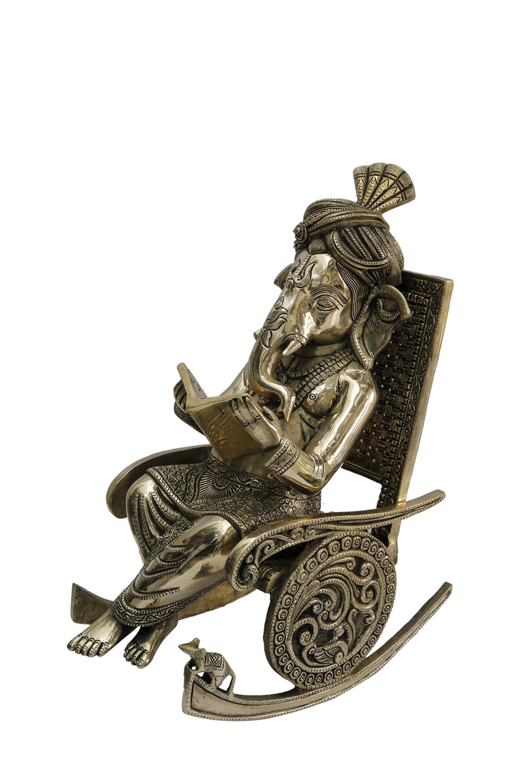 Kalarambh Brass Pan Ganesha/Ganesh/Ganpati Idol Murti Statue For Home Pooja Puja Mandir Decor Collectible Handicraft Art, Yellow