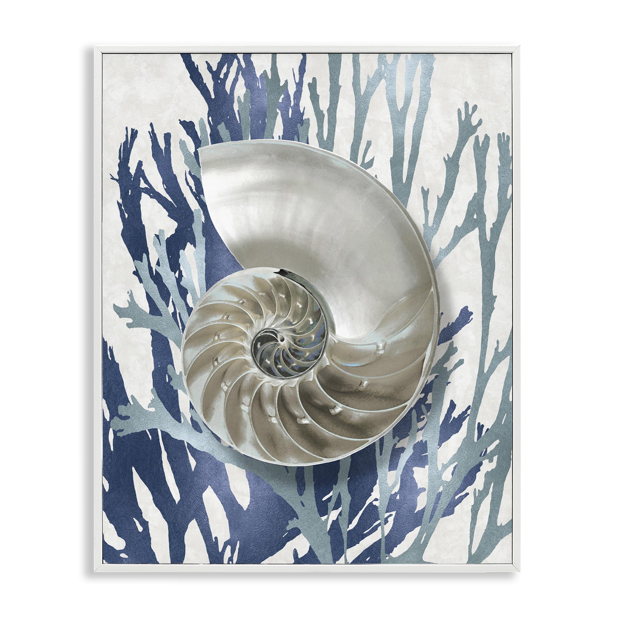 Stupell Industries Shell Coral Beach Blue Design, Design By Caroline Kelly, White Framed, 16 X 20