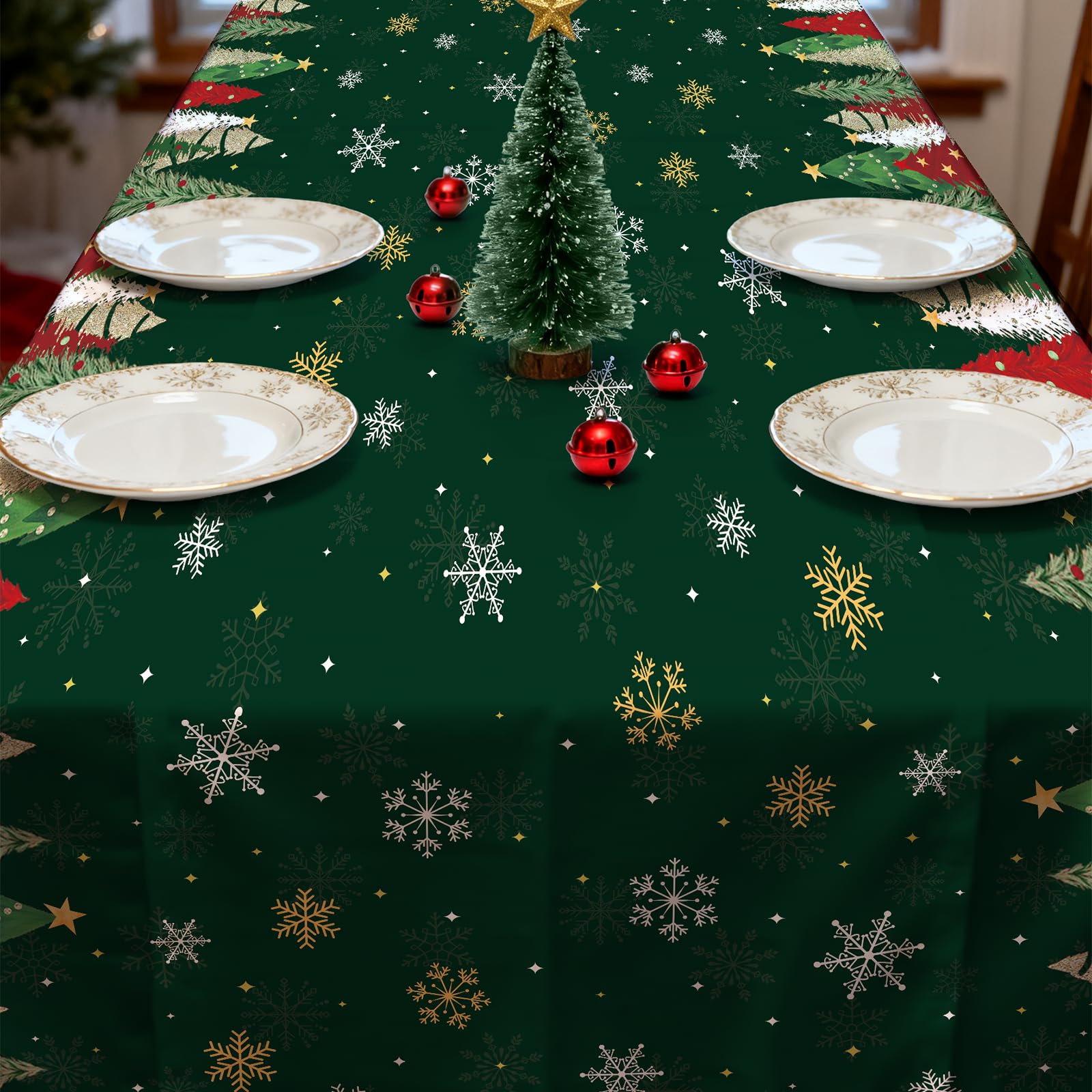 3-Piece 54 x 108 Inch Christmas Tree Plastic Tablecloth - Festive Green Holiday Disposable Table Cover for Winter Parties, Chris