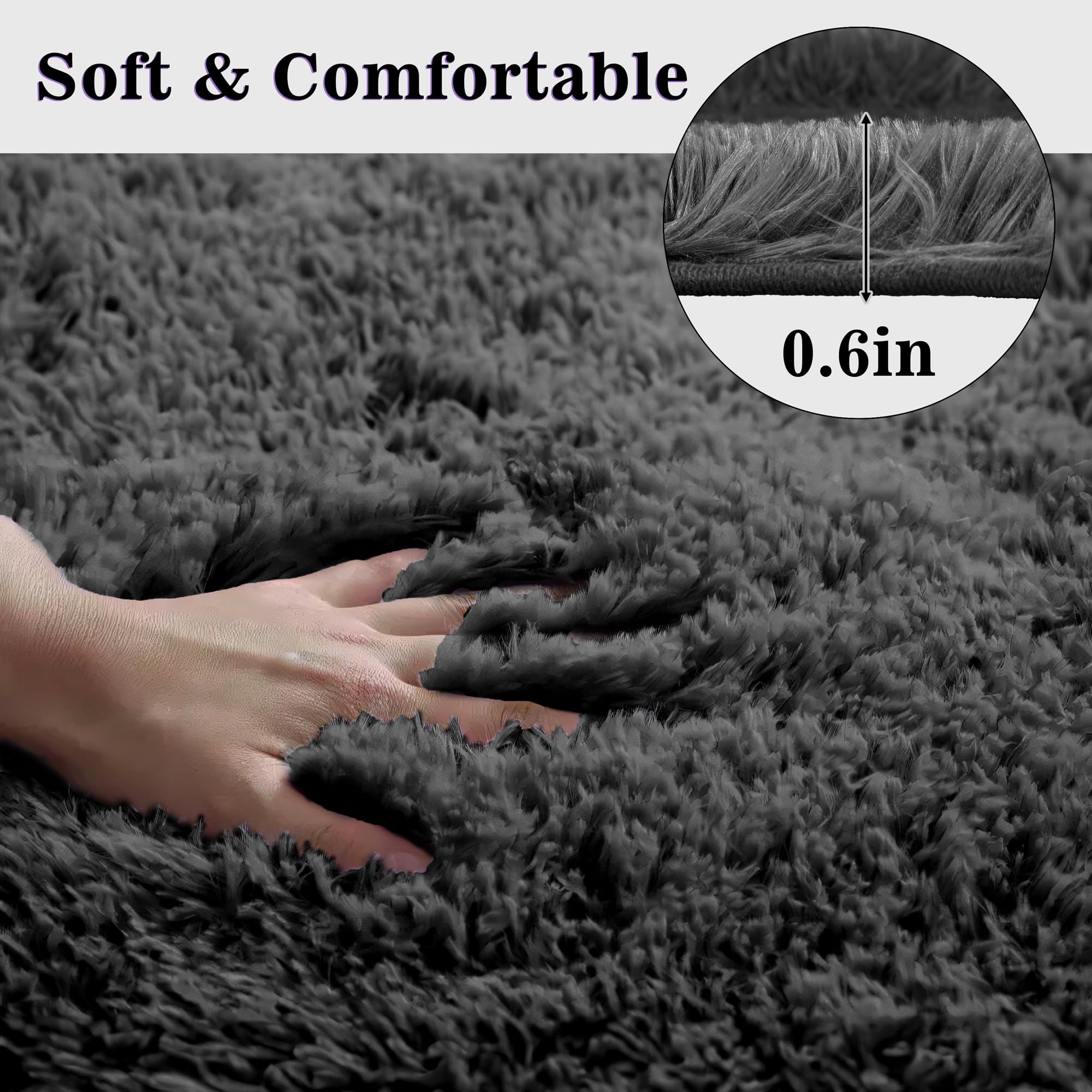 Eanpet Shaggy Bathroom Rugs Sets 3Piece Black Bath Mat For Bathroom Non-Slip Bathroom Mats Water Absorbent Bath Rug Floor Mats S