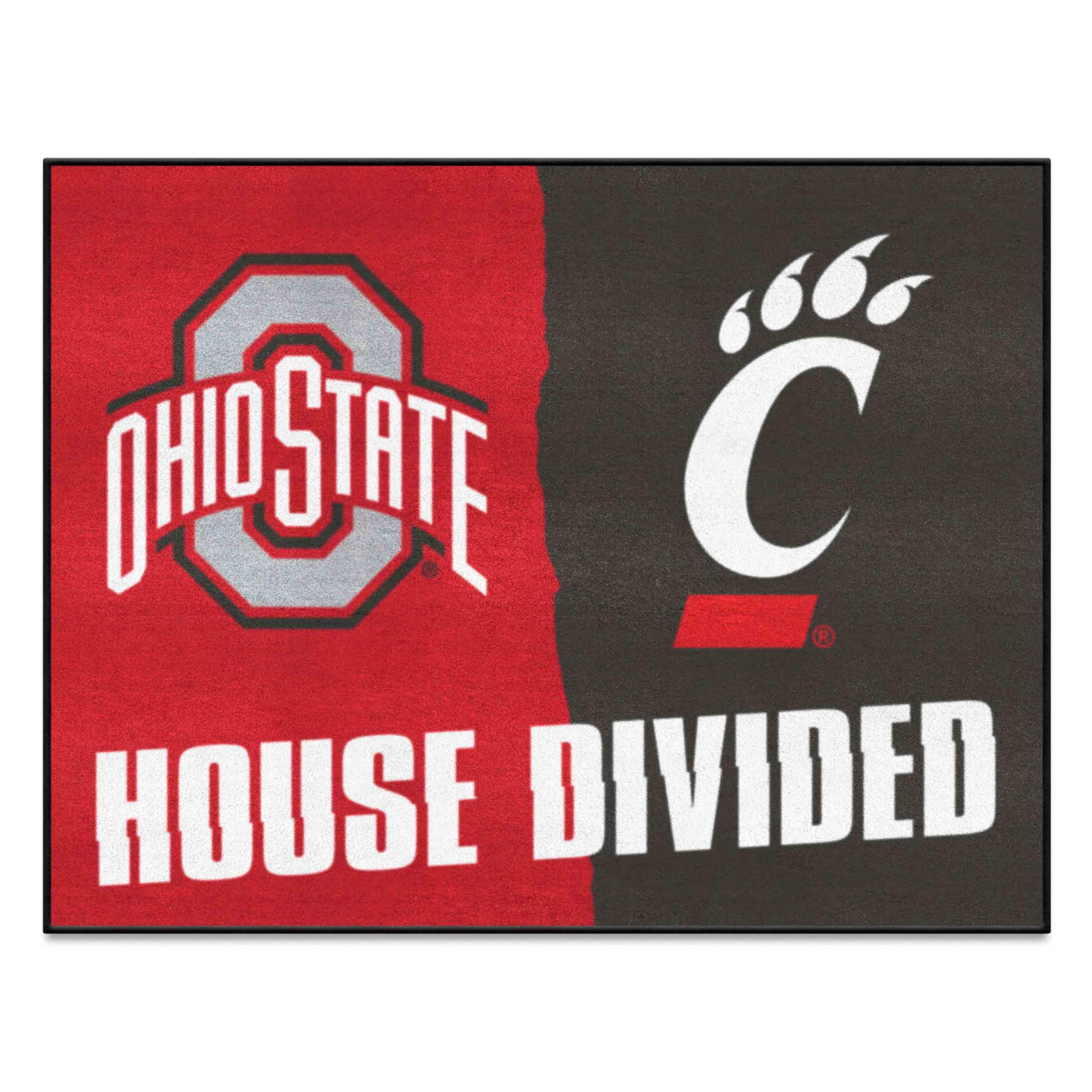 FANMATS 25984 Ohio State/Cincinnati House Divided Rug - 34 in. x 42.5 in.
