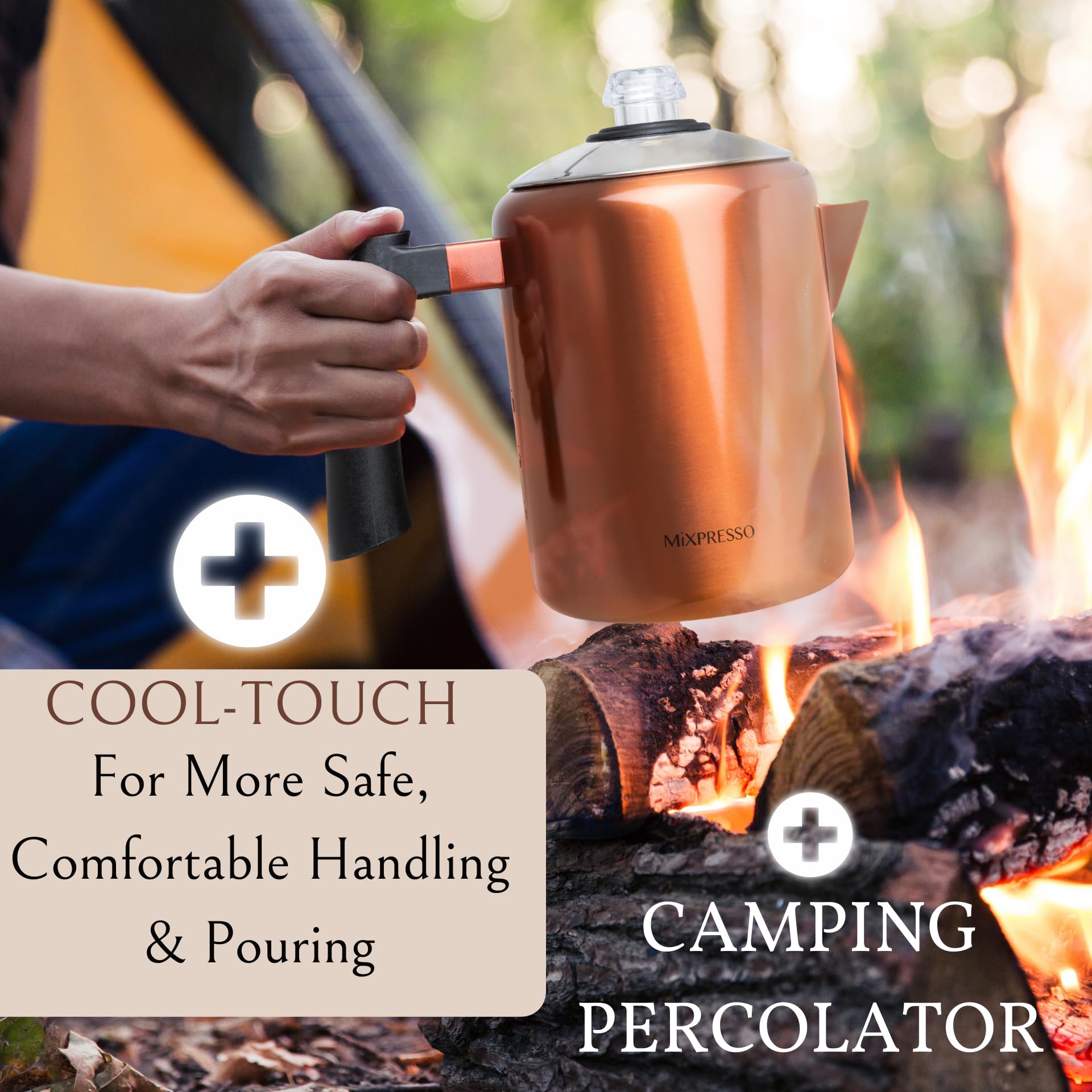 Mixpresso Stainless Steel Stovetop Coffee Percolator, Percolator Coffee Pot, Excellent For Camping Coffee Pot, 5-8 Cup Copper Co