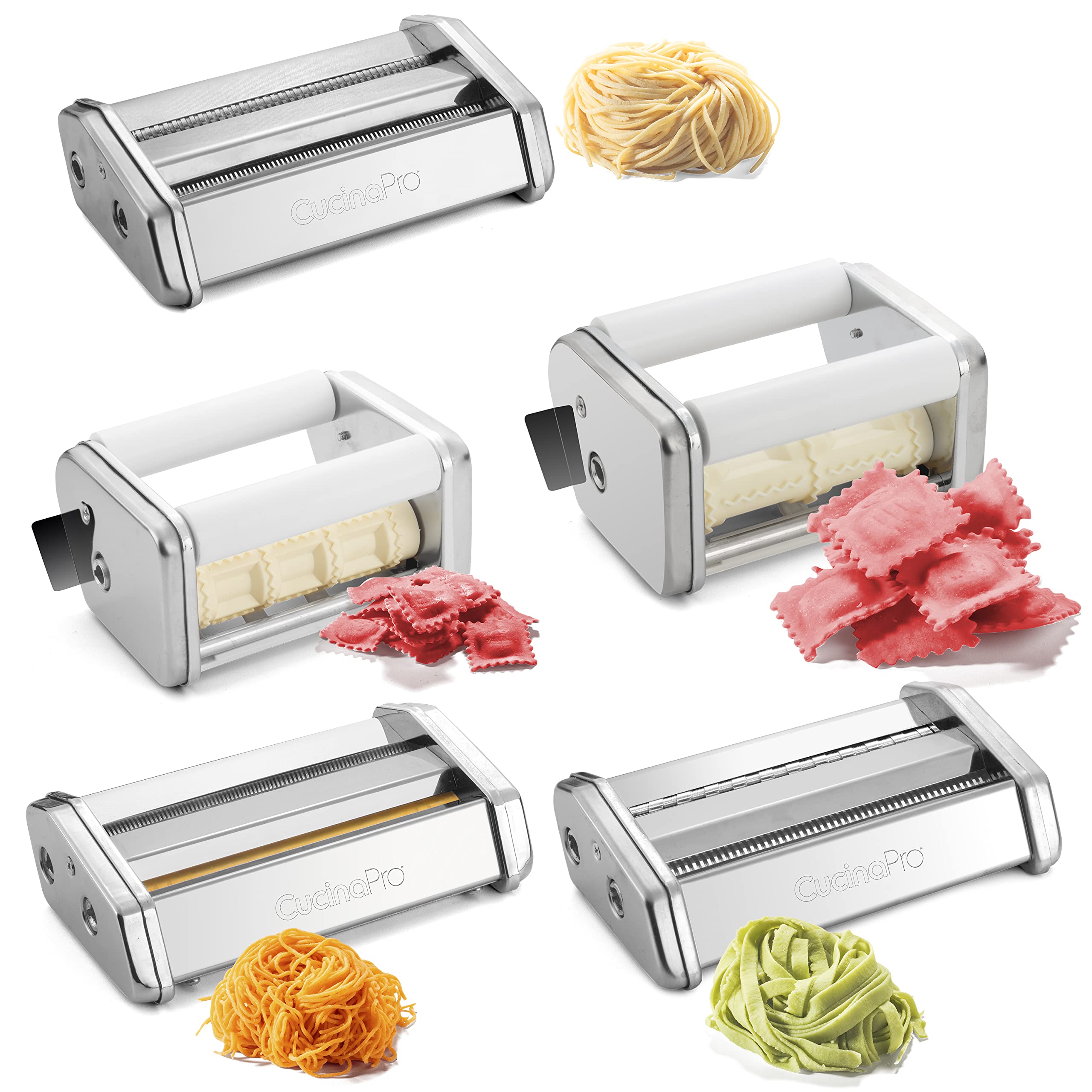 Cucinapro Pasta Maker Accessory Set- 5 Different Attachments - Compatible W Atlas Pasta Machine - Homemade Italian Noodles, Spag