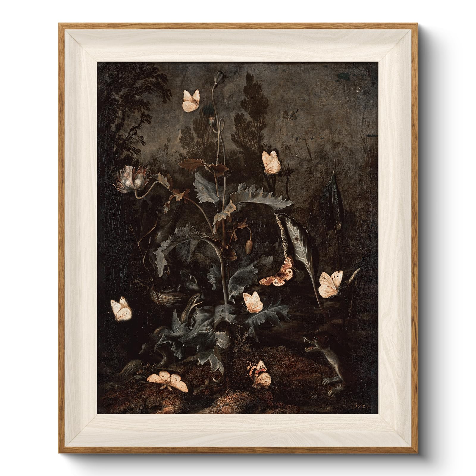 Viyyiea Framed Flower Wall Art Dark Academia Home Decor, Vintage Botanical Animal Art Prints, Rustic Farmhouse Wall Decor, Mid C