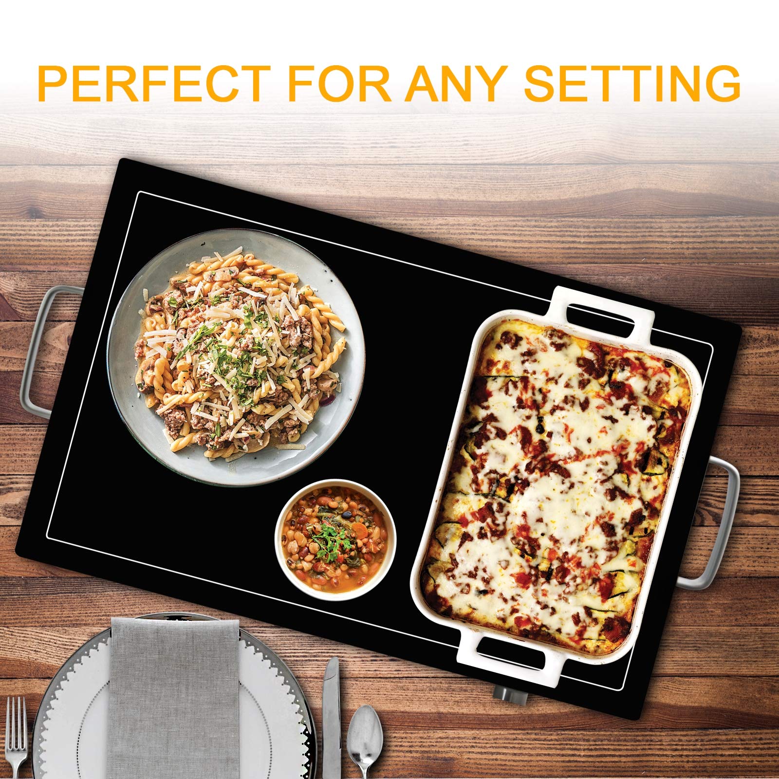 Megachef Fully Adjustable Buffet And Banquet Electric Food Hot Plate Warming Tray, 25'', Black And Chrome