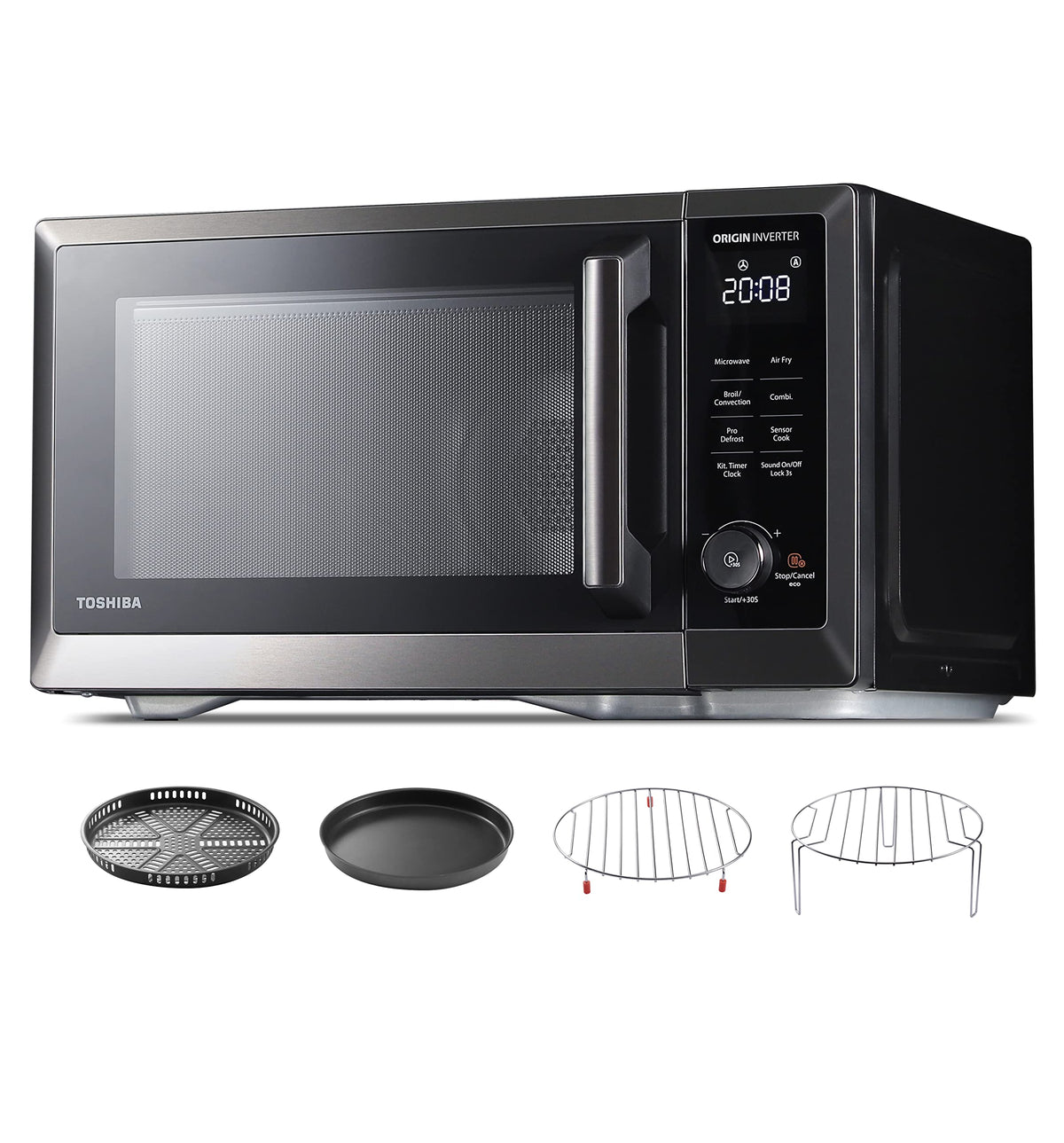 Toshiba 7-In-1 Countertop Microwave Oven Air Fryer Combo, Inverter, Convection, Broil, Speedy Combi, Even Defrost, Humidity Sens