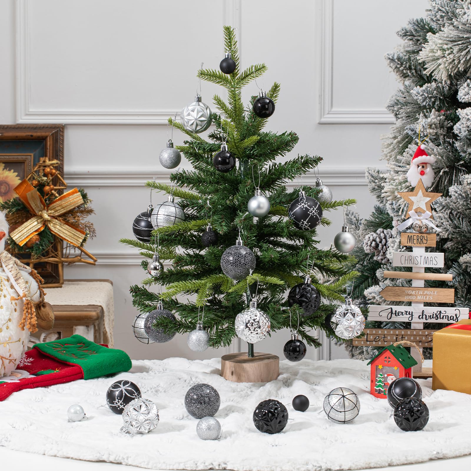 Christmas Ball Ornaments Set, 100Pcs Shatterproof Christmas Tree Decoration, Assorted Shapes Hanging Ball for Holiday Festival P