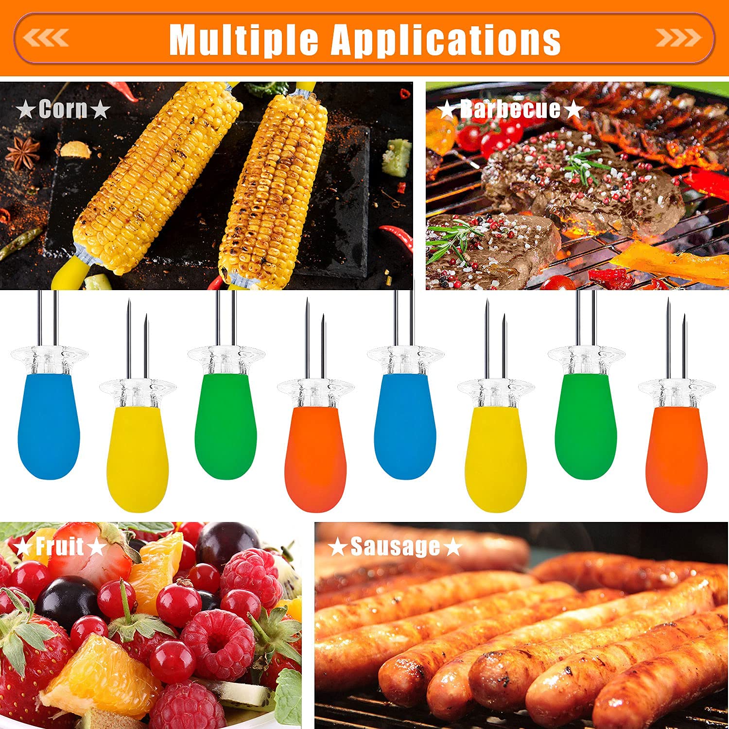 Aqringo 12 Pcs/6 Pairs Corn Holders, Stainless Steel Corn Cob Holders Corn On The Cob Skewers For Bbq Twin Pin Sweetcorn Holders