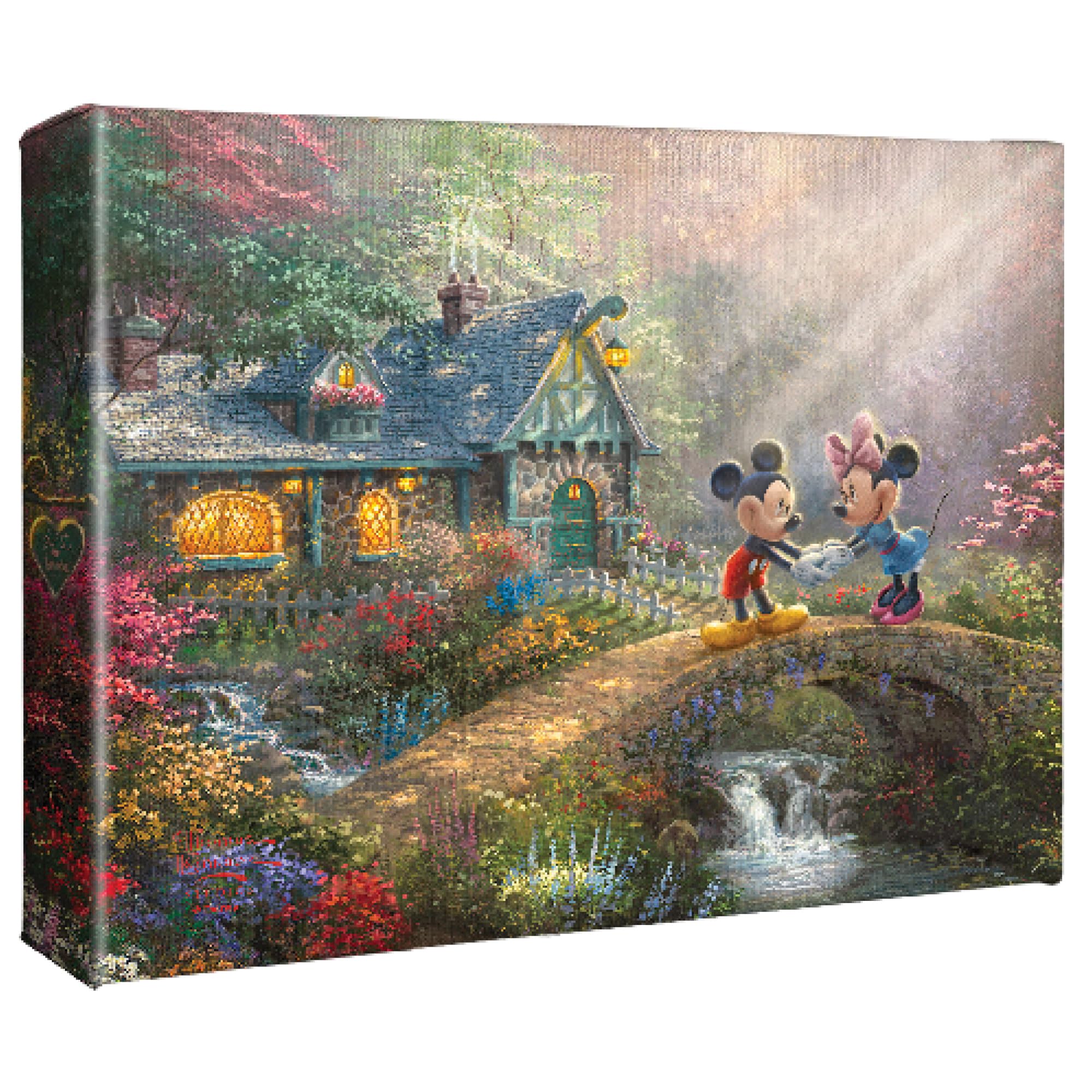 Thomas Kinkade Studios Disney'S Mickey And Minnie Sweetheart Bridge 8 X 10 Gallery Wrapped Canvas