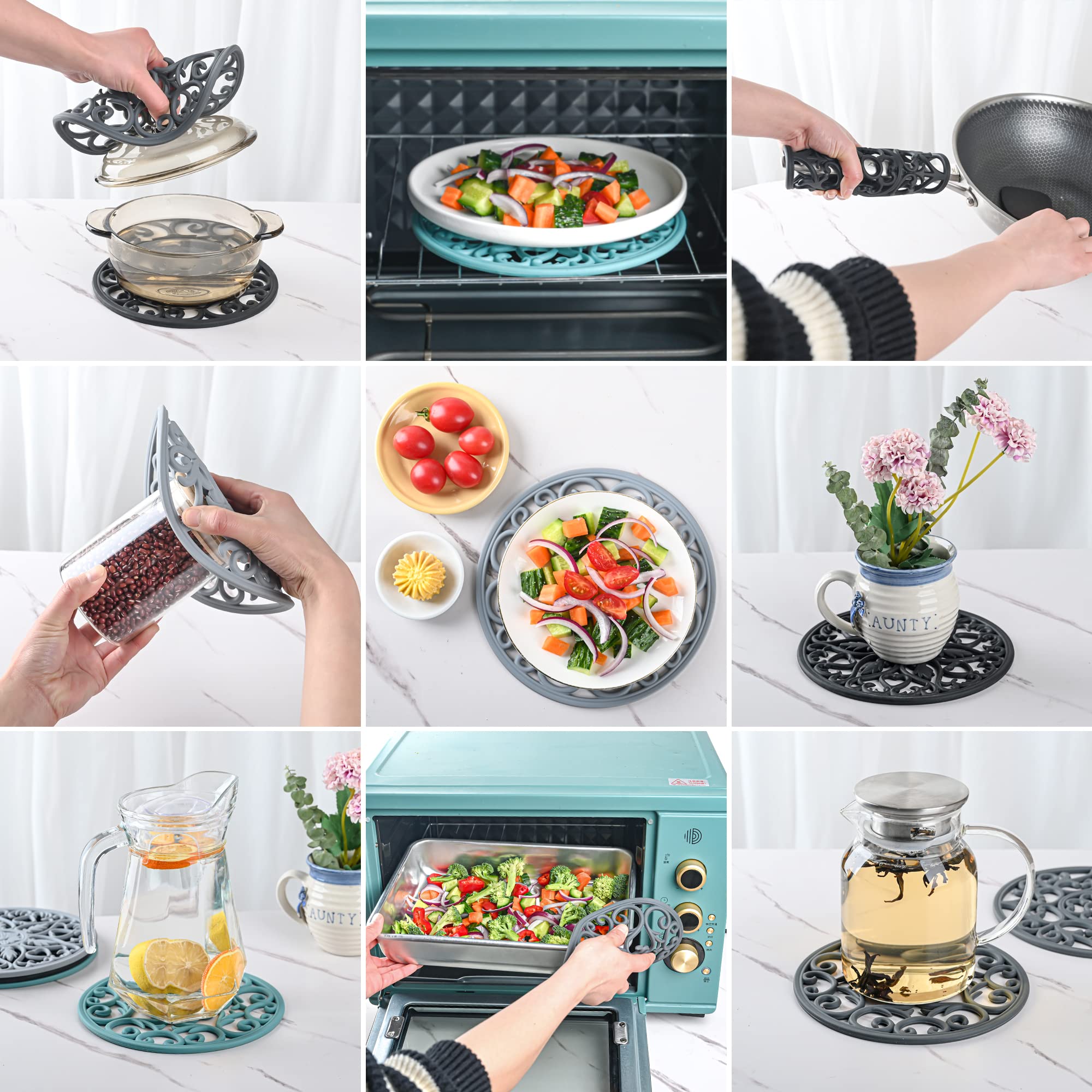 Viwehots Silicone Trivets Mats For Hot Pots And Pans, Multi-Use Intricately Carved Hot Pads And Mats, Flexible Modern Kitchen Ta