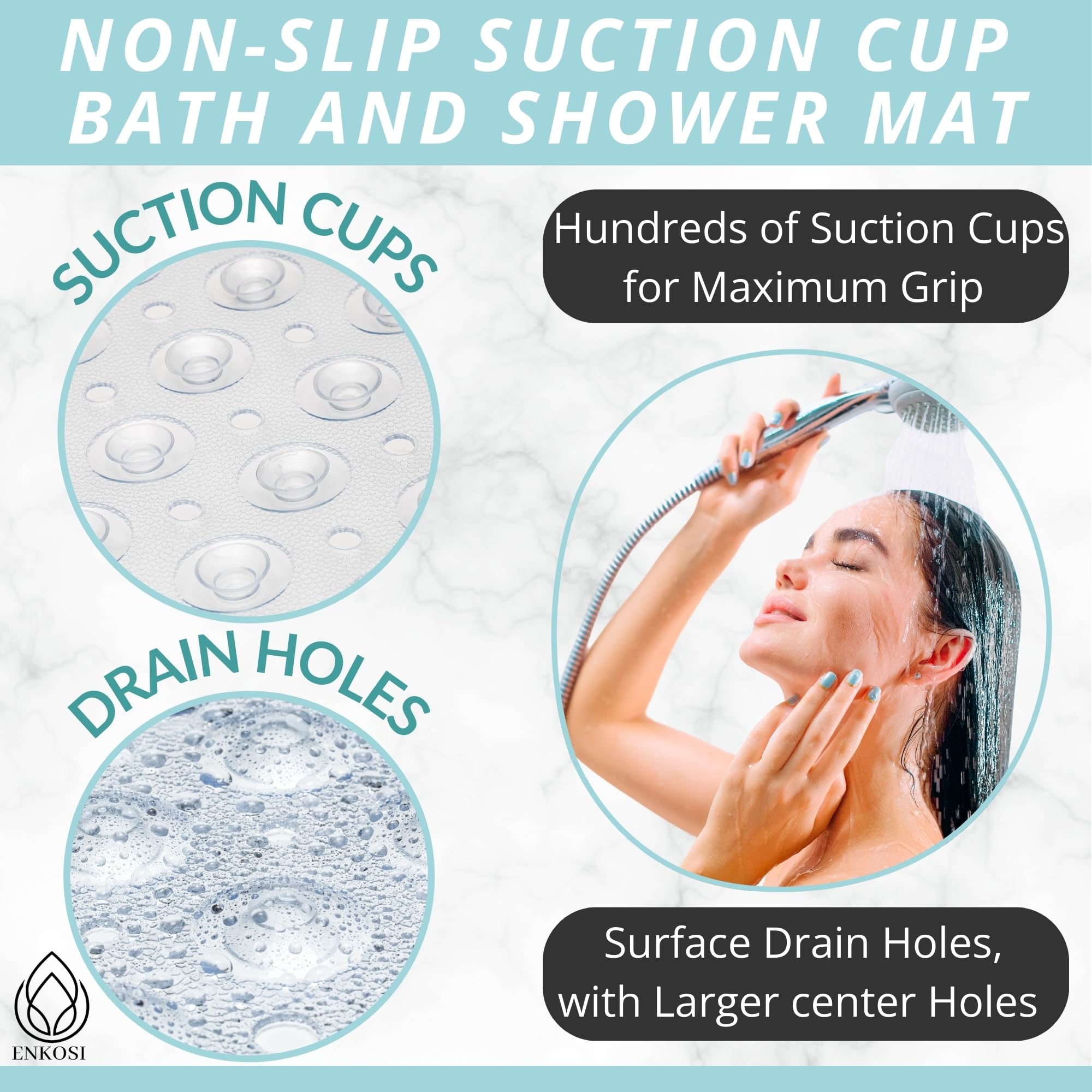 Enkosi Clear Bath Mat Non Slip With Secure Suction Cups - Large Non Slip Bathtub And Shower Mat - Extra Long 40 X 16 Inch Bathro